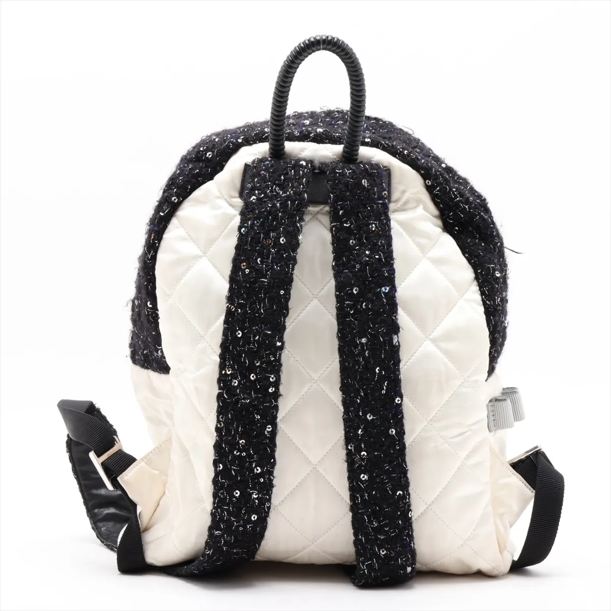 Matelassé Nylon x Tweed Backpack, White x Black, Silver Hardware, 25037681, Serial Number 25 — view 2