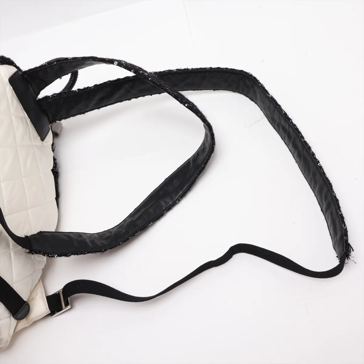 Matelassé Nylon x Tweed Backpack, White x Black, Silver Hardware, 25037681, Serial Number 25 — view 6