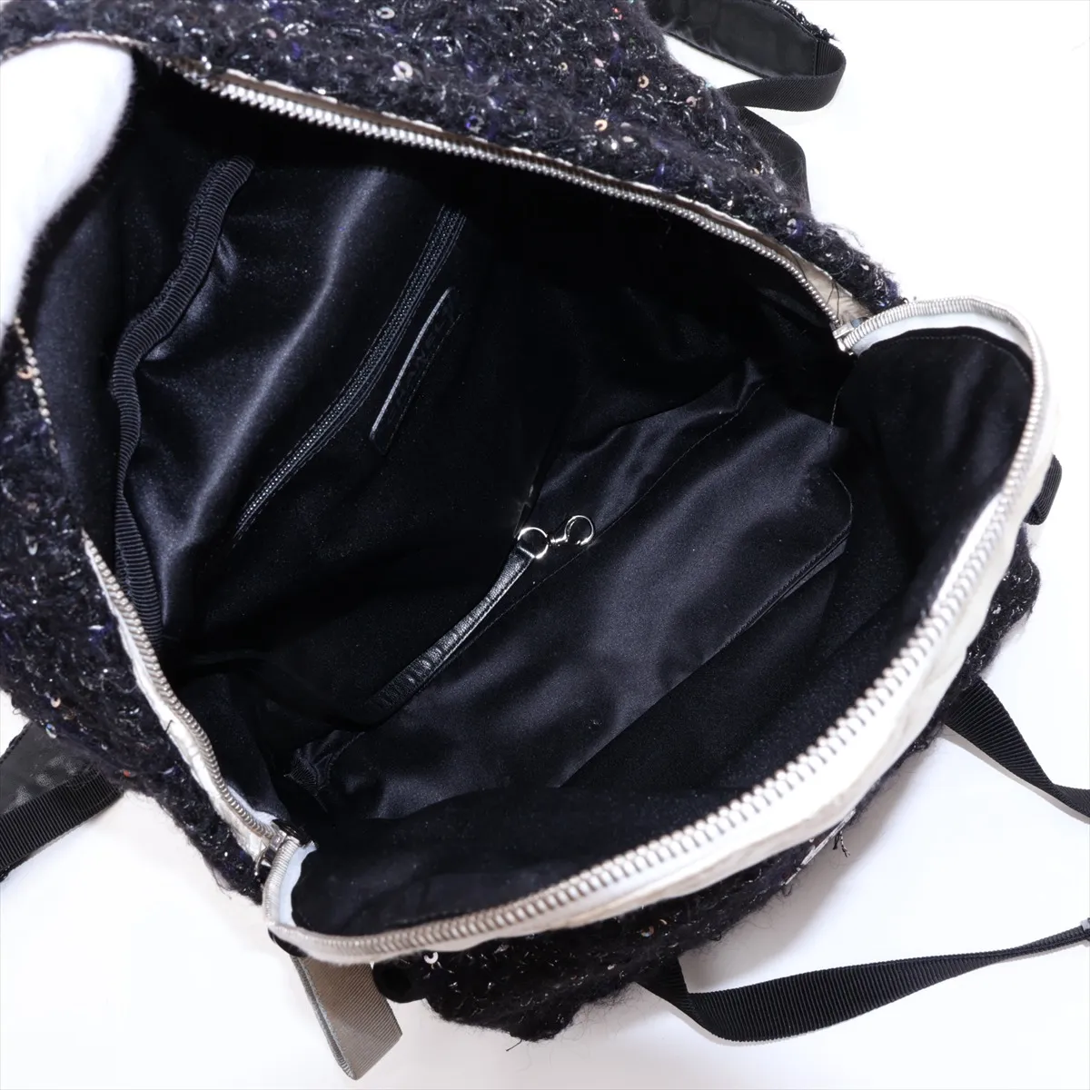 Matelassé Nylon x Tweed Backpack, White x Black, Silver Hardware, 25037681, Serial Number 25 — view 7