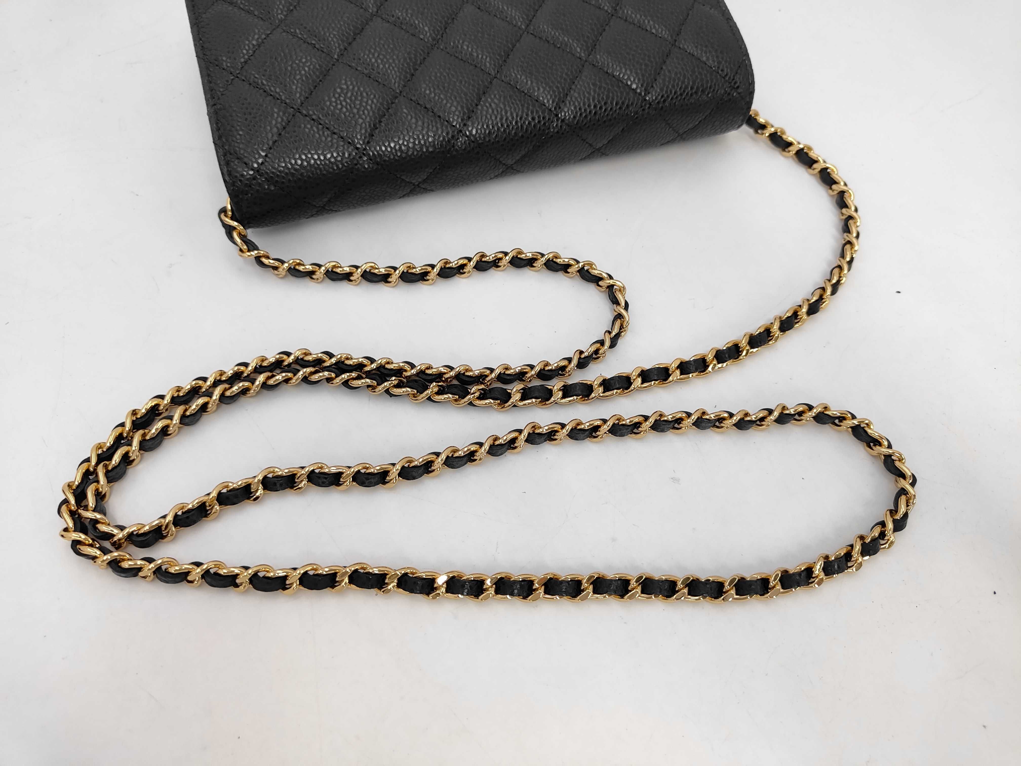 Matelassé Chain Wallet, Caviar Leather, Black, Gold Hardware, Shoulder Bag — view 5