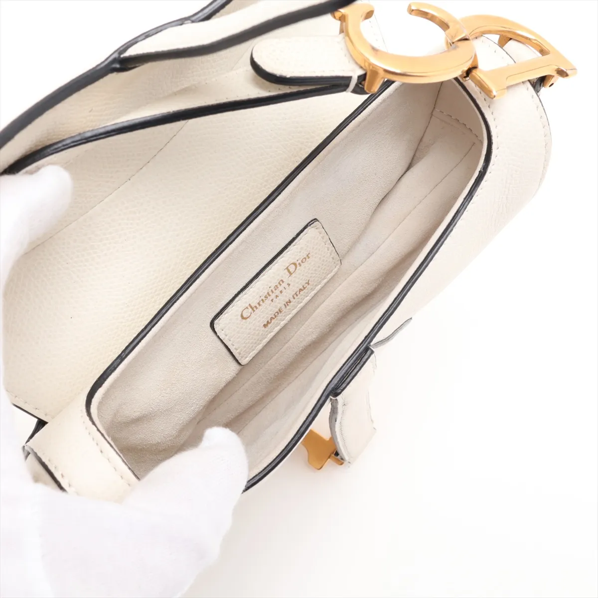 Saddle Leather Handbag, White — view 7