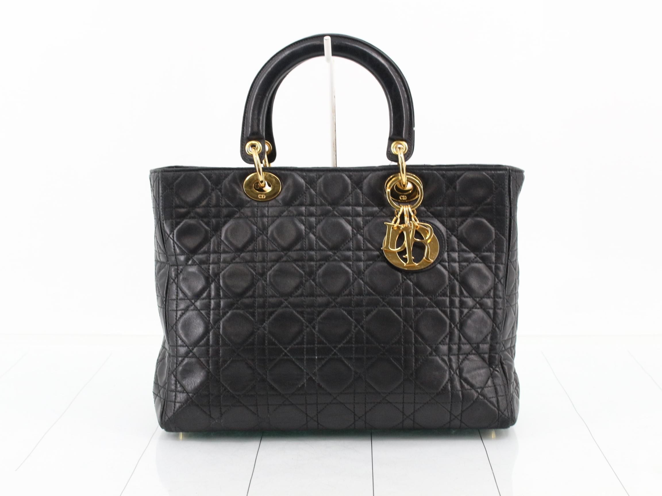 Lady Dior Canage Lambskin Handbag, Black