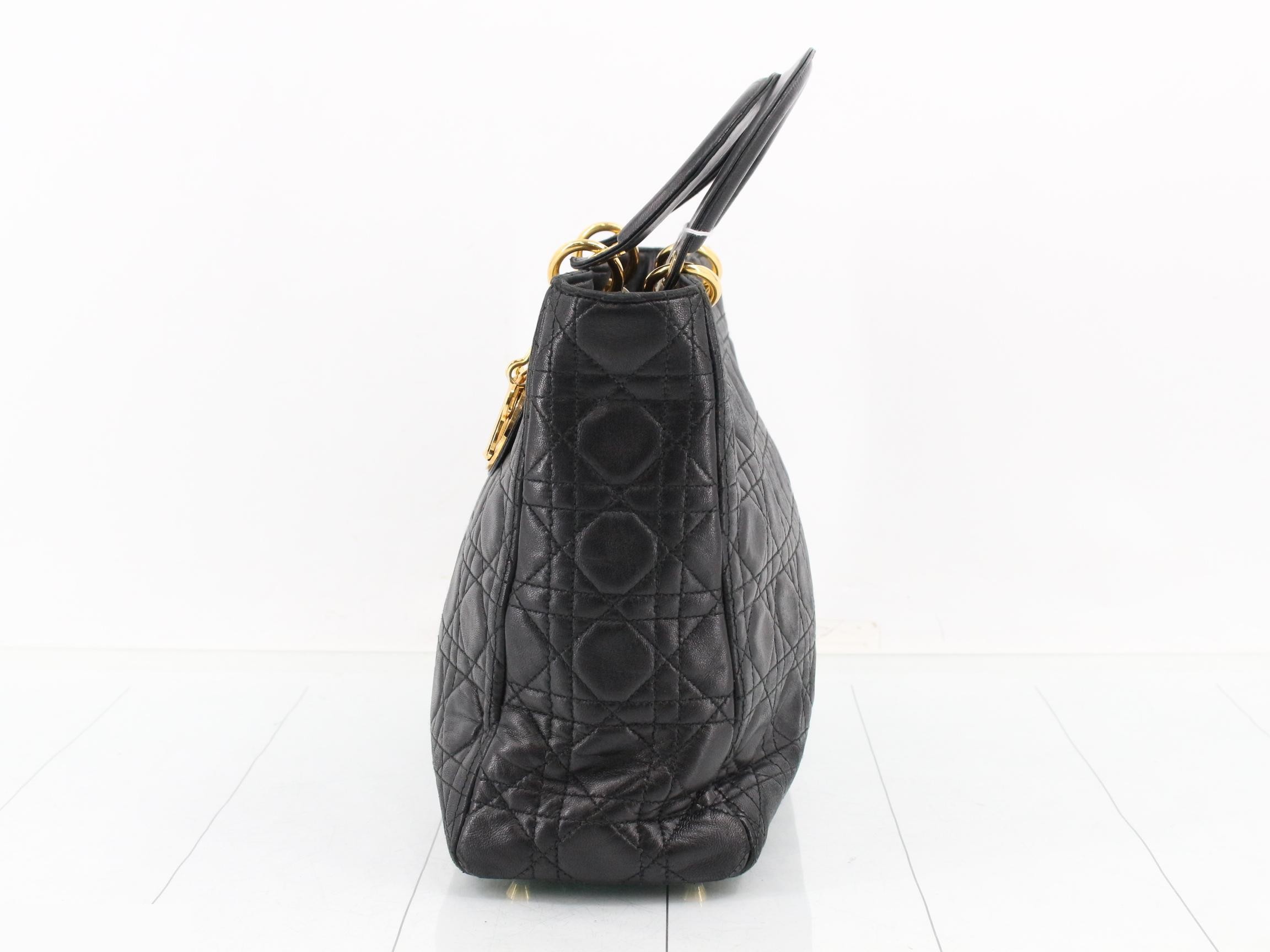 Lady Dior Canage Lambskin Handbag, Black — view 3