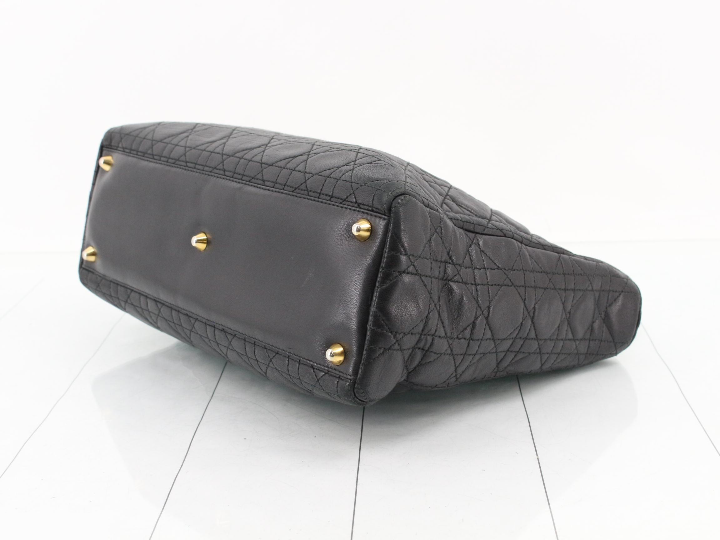 Lady Dior Canage Lambskin Handbag, Black — view 6