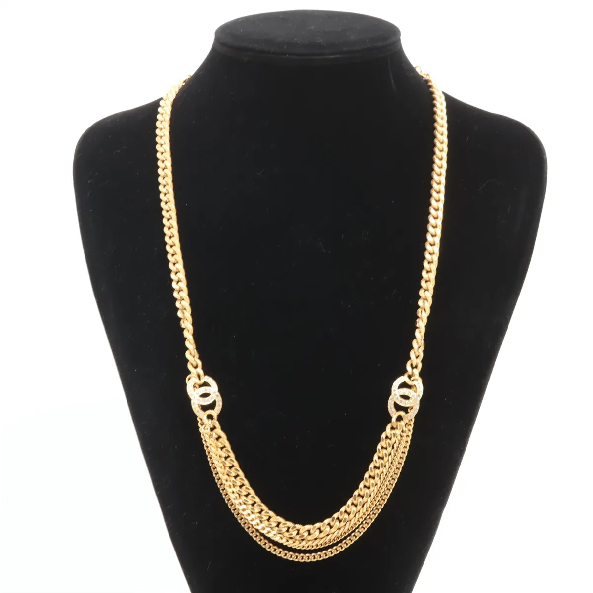 Coco Mark F22A Necklace, GP x Rhinestone, Gold. Shows signs of wear, — view 5