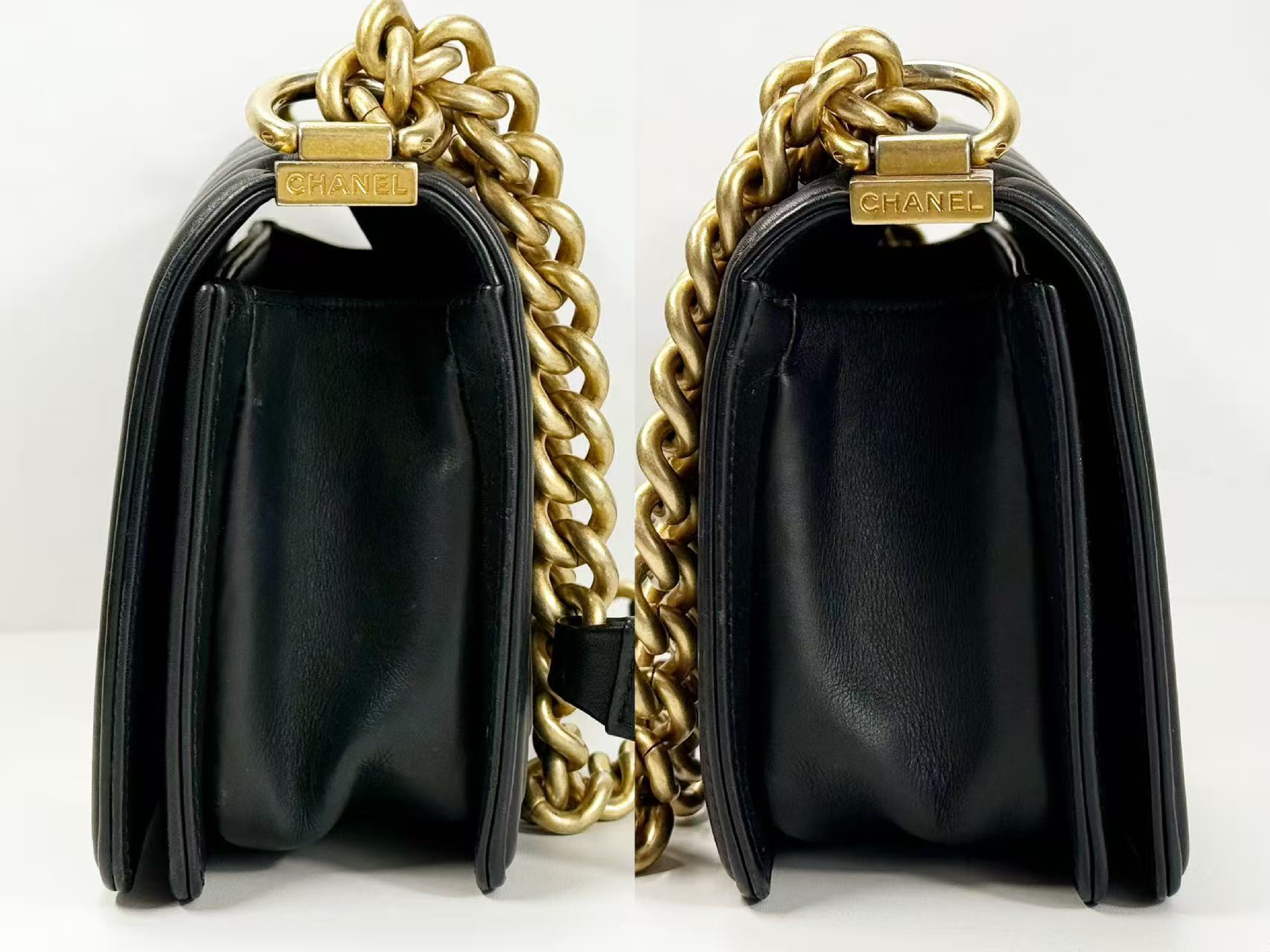 Black Boy Chevron Shoulder Bag, Approx. W20cm, Serial Number , Vintage Gold Hardware, with Dust Bag and Sticker, Item Number 28769805, Excellent Condition (A-AB) — view 12