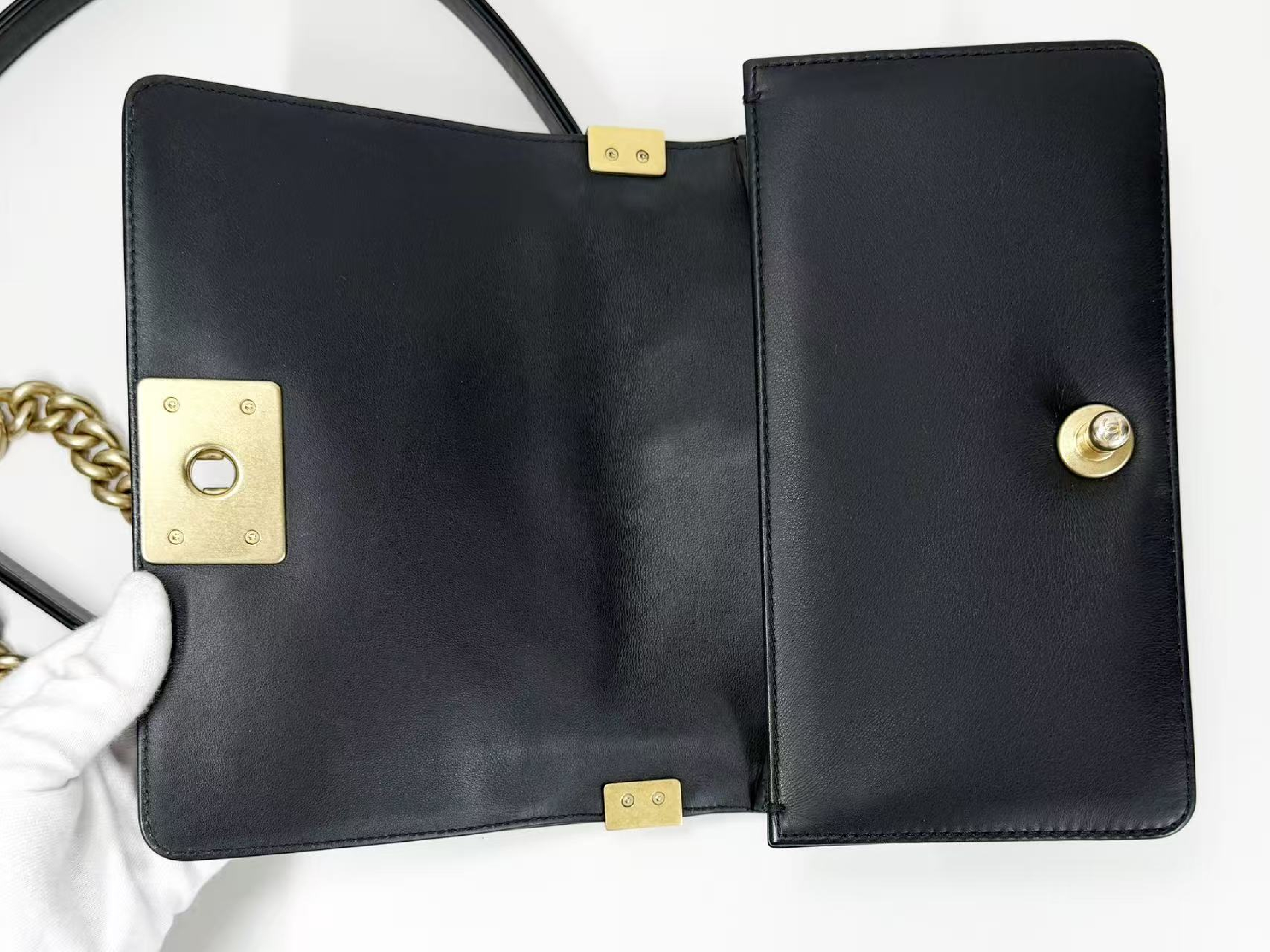 Black Boy Chevron Shoulder Bag, Approx. W20cm, Serial Number , Vintage Gold Hardware, with Dust Bag and Sticker, Item Number 28769805, Excellent Condition (A-AB) — view 13