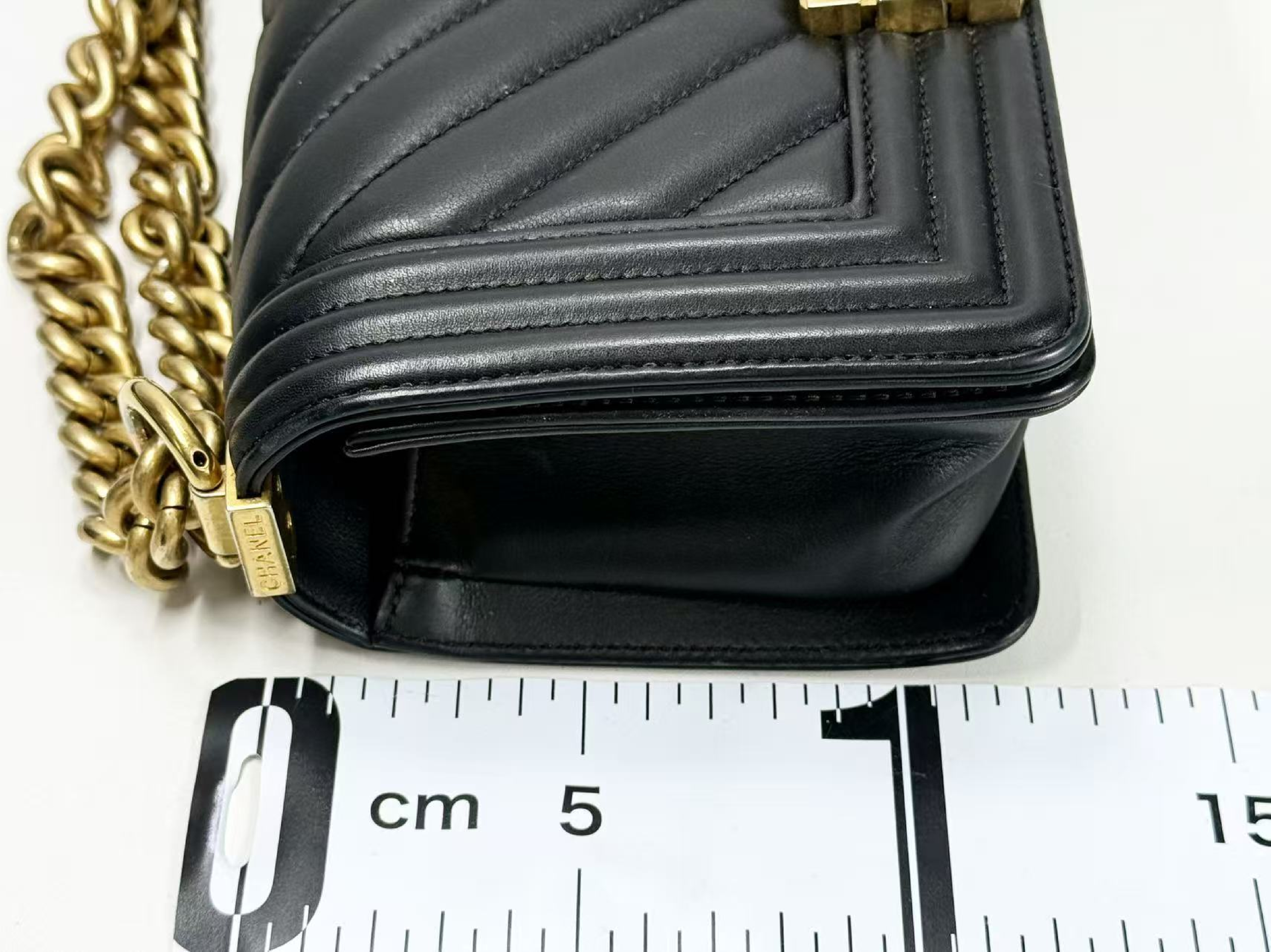 Black Boy Chevron Shoulder Bag, Approx. W20cm, Serial Number , Vintage Gold Hardware, with Dust Bag and Sticker, Item Number 28769805, Excellent Condition (A-AB) — view 5