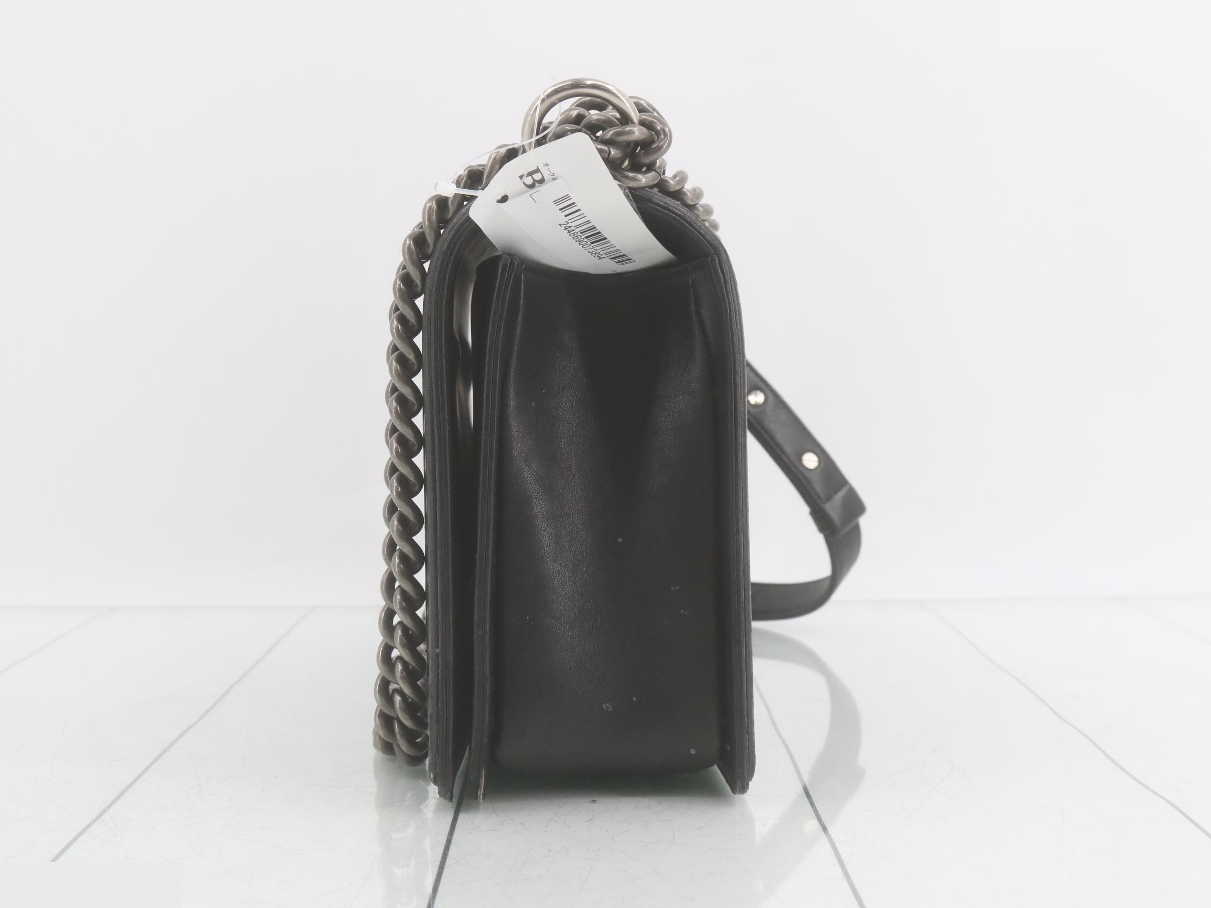 Boy Chanel Lambskin Chain Shoulder Bag, Black — view 3