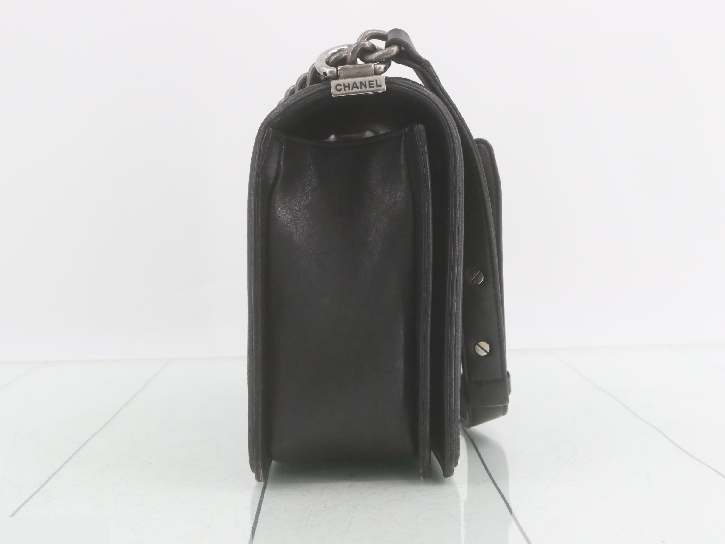 Boy Chanel Lambskin Chain Shoulder Bag, Black — view 4