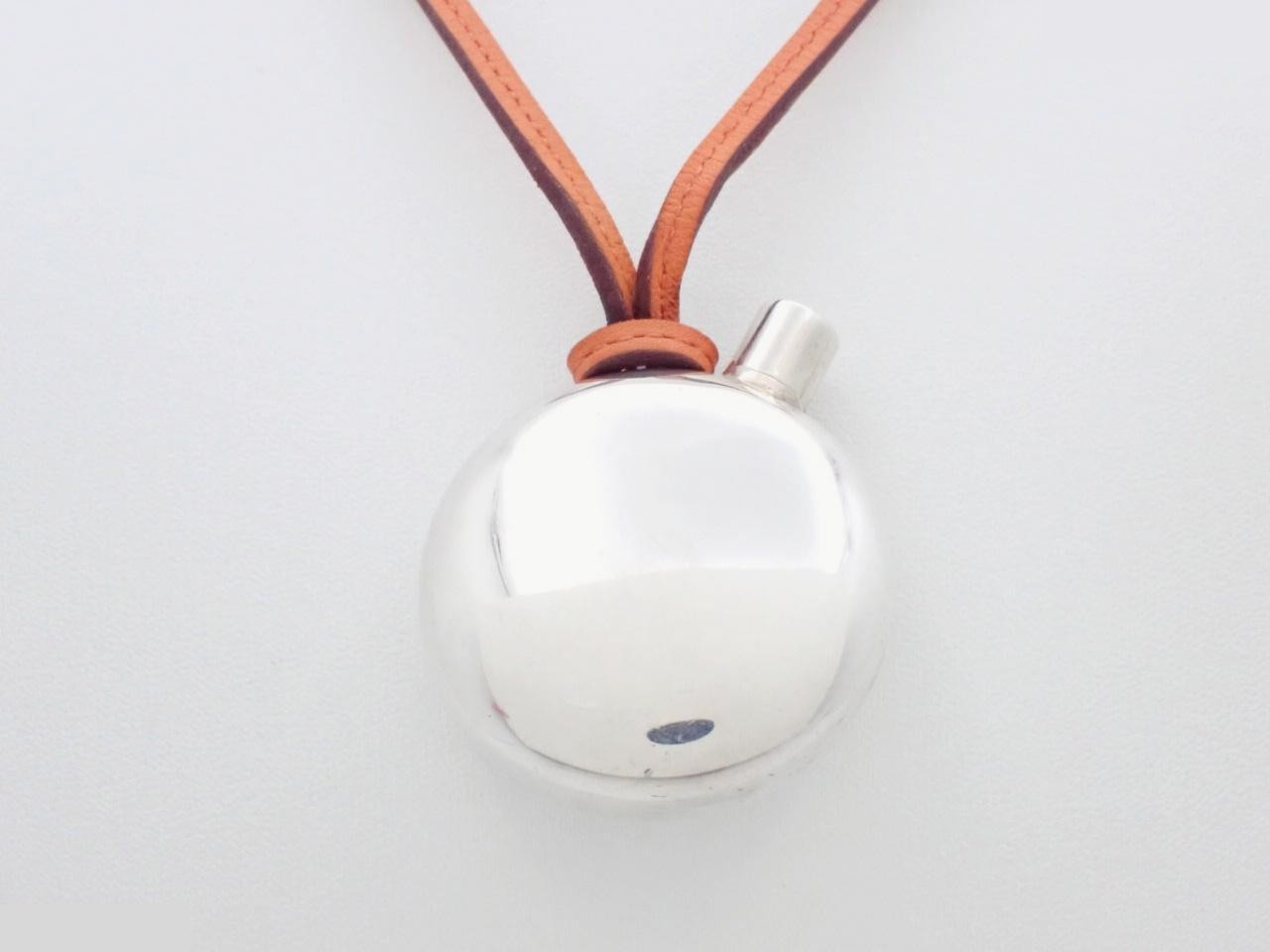 Perfume Bottle Necklace, Leather x 925, Total Weight 31.9g, Silver
