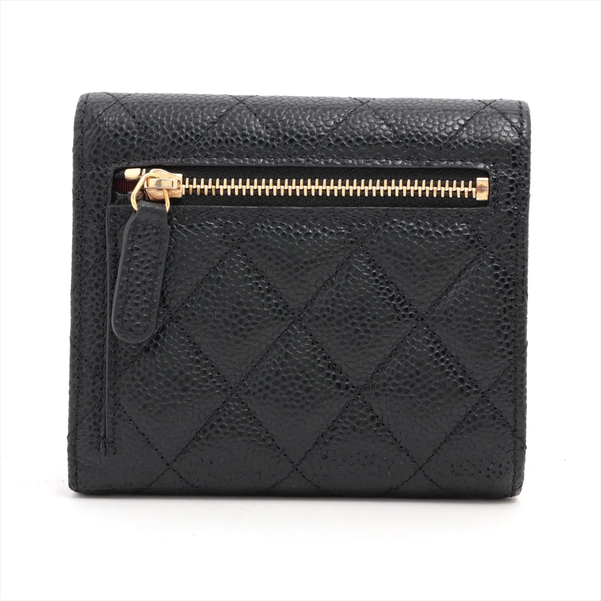 Matelasse caviar skin compact wallet black gold hardware 24060528 — view 2