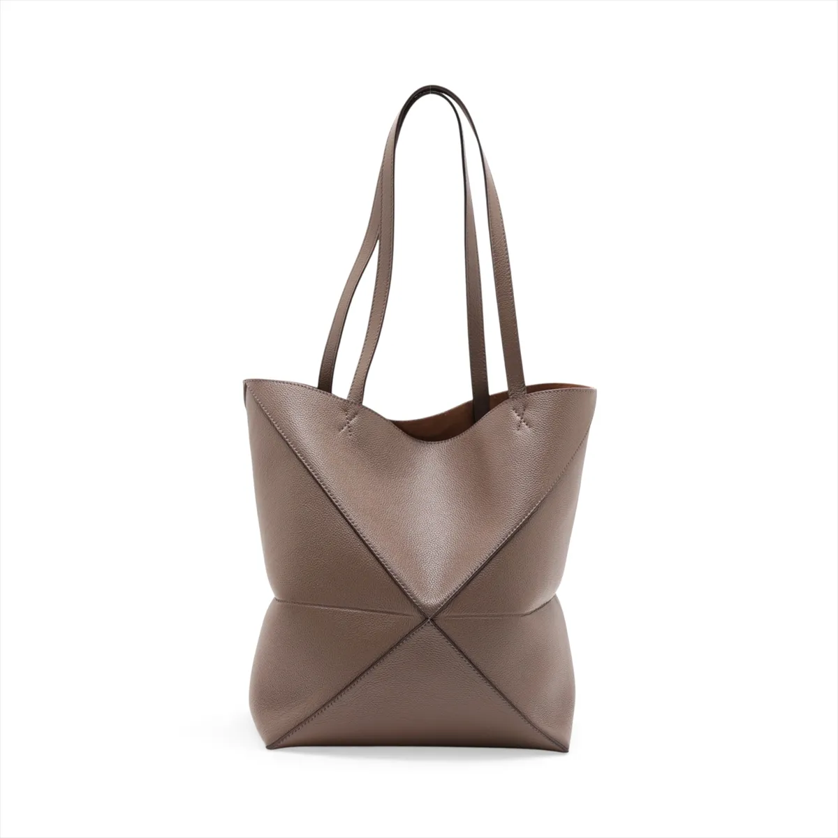Puzzlefold Medium Leather Tote Bag, Greige — view 2