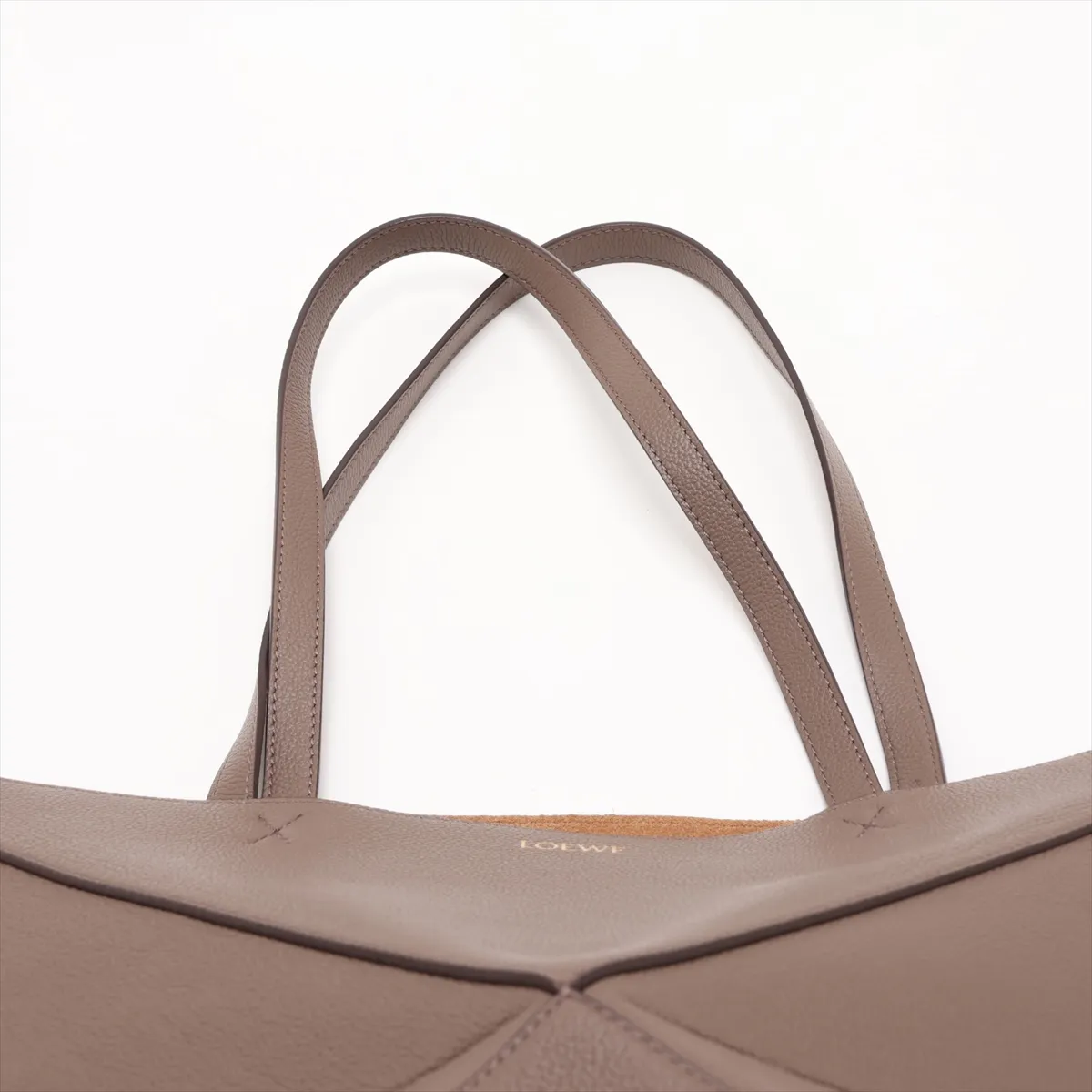 Puzzlefold Medium Leather Tote Bag, Greige — view 6