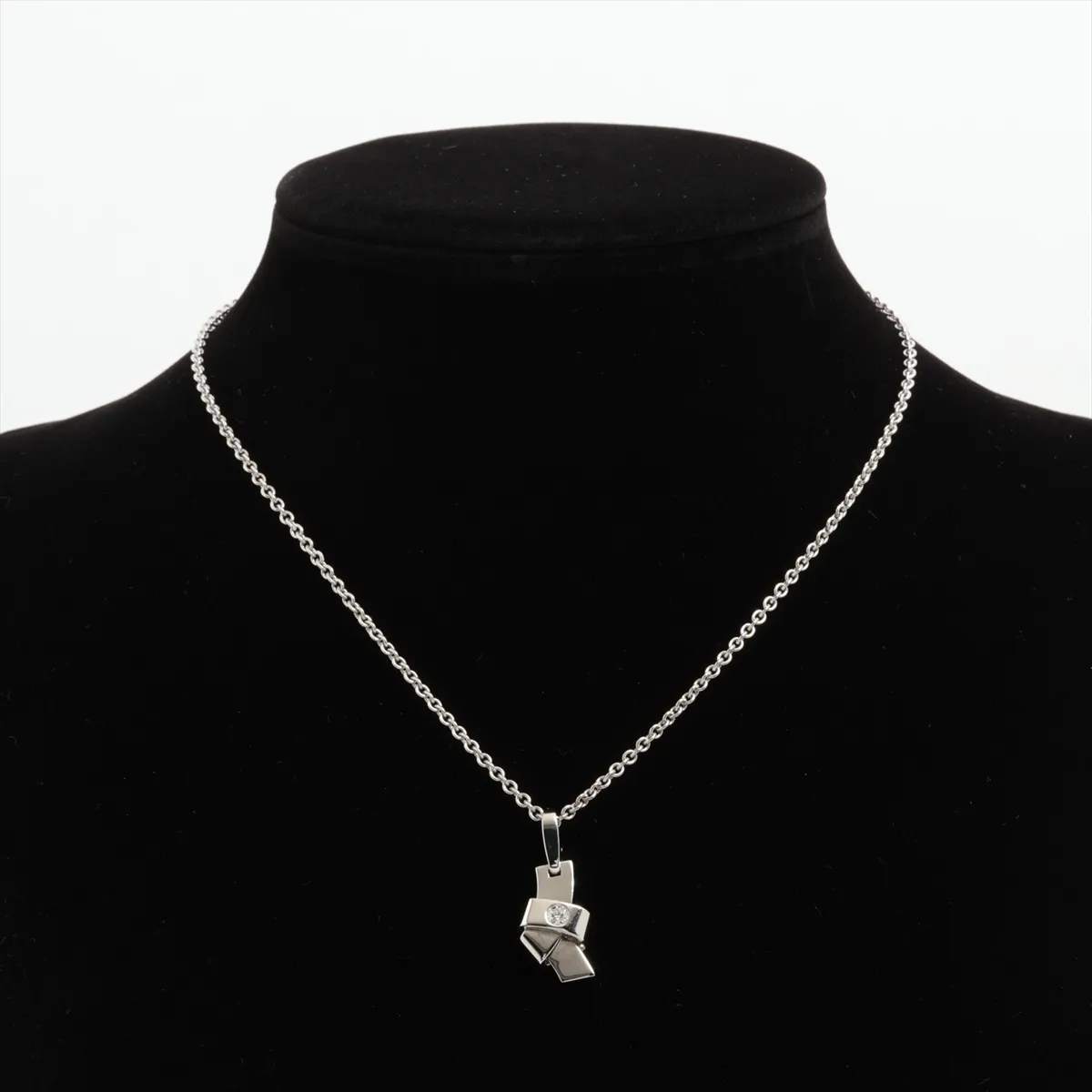 Knot Diamond Charm Necklace, 750 (WG), 13.1g, CQ5438 CJ4560 — view 5