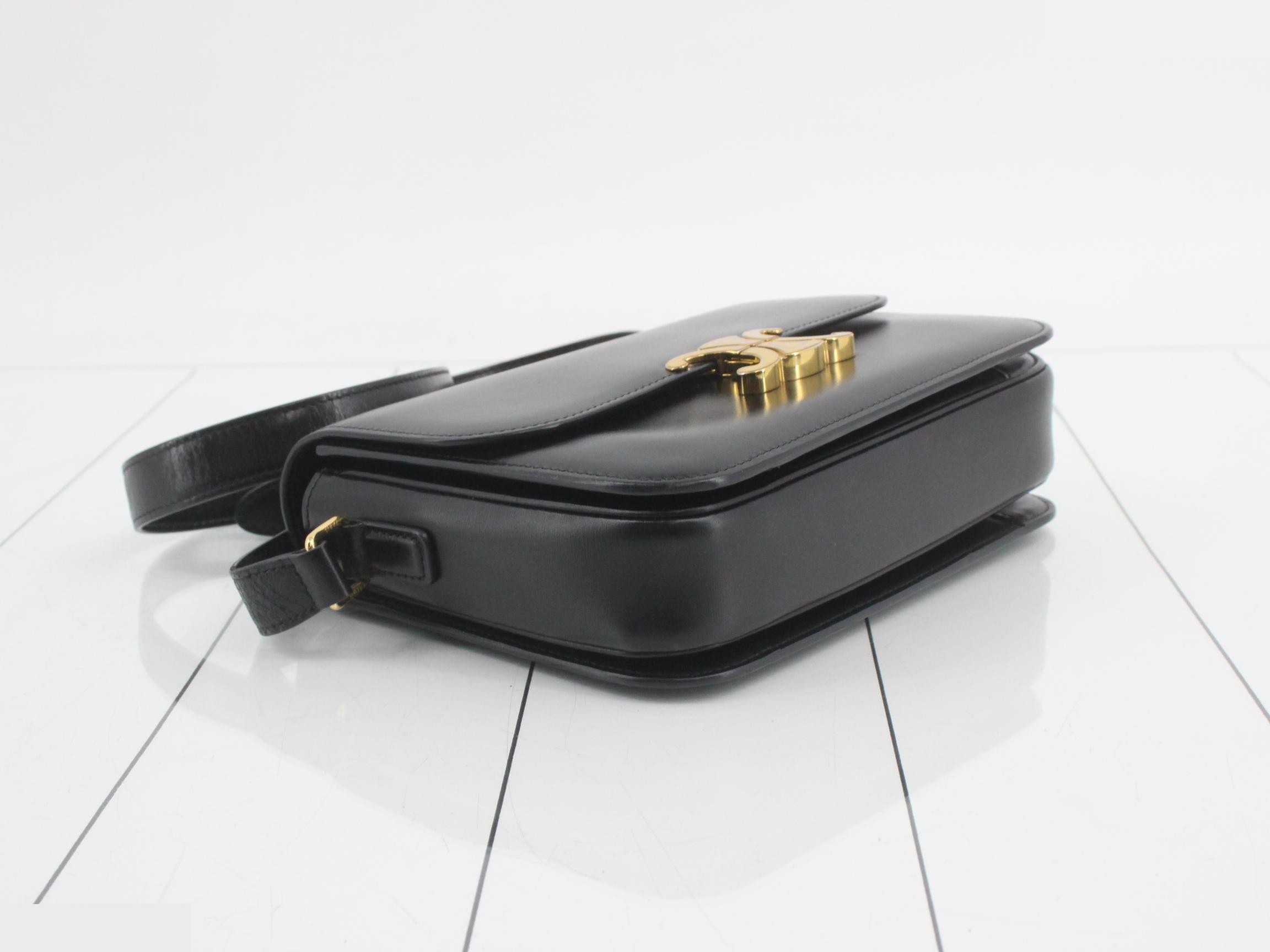 Teen Triomphe Medium Leather Shoulder Bag, Black — view 5