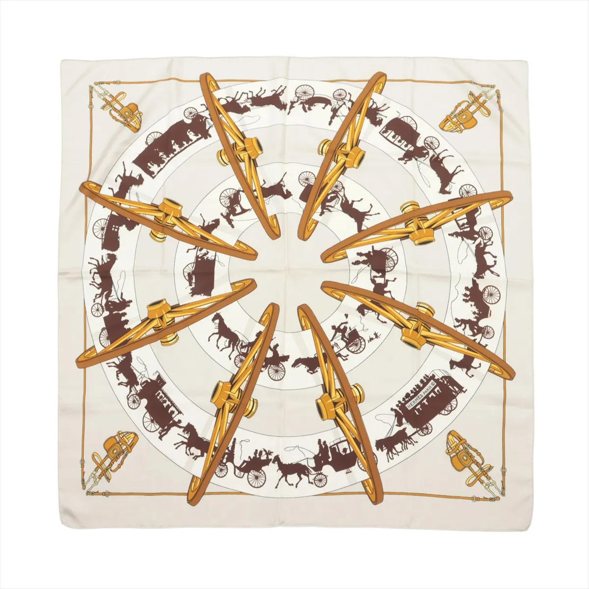 Carre 90 PARIS qui ROULE scarf, silk, light gray. Shows wear,