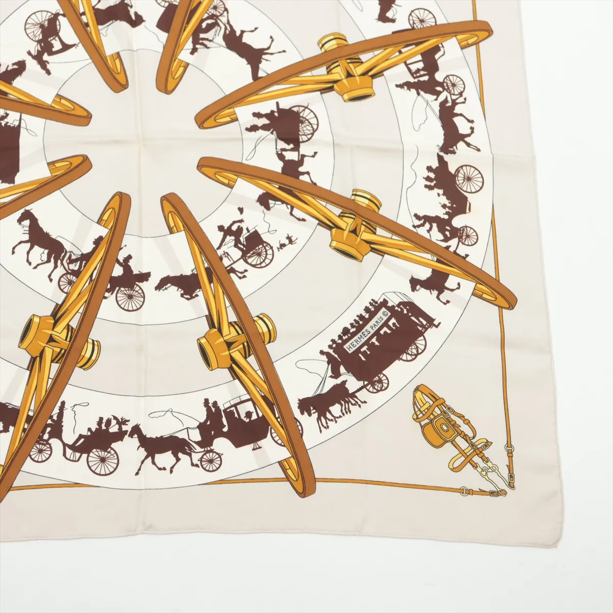 Carre 90 PARIS qui ROULE scarf, silk, light gray. Shows wear, — view 4