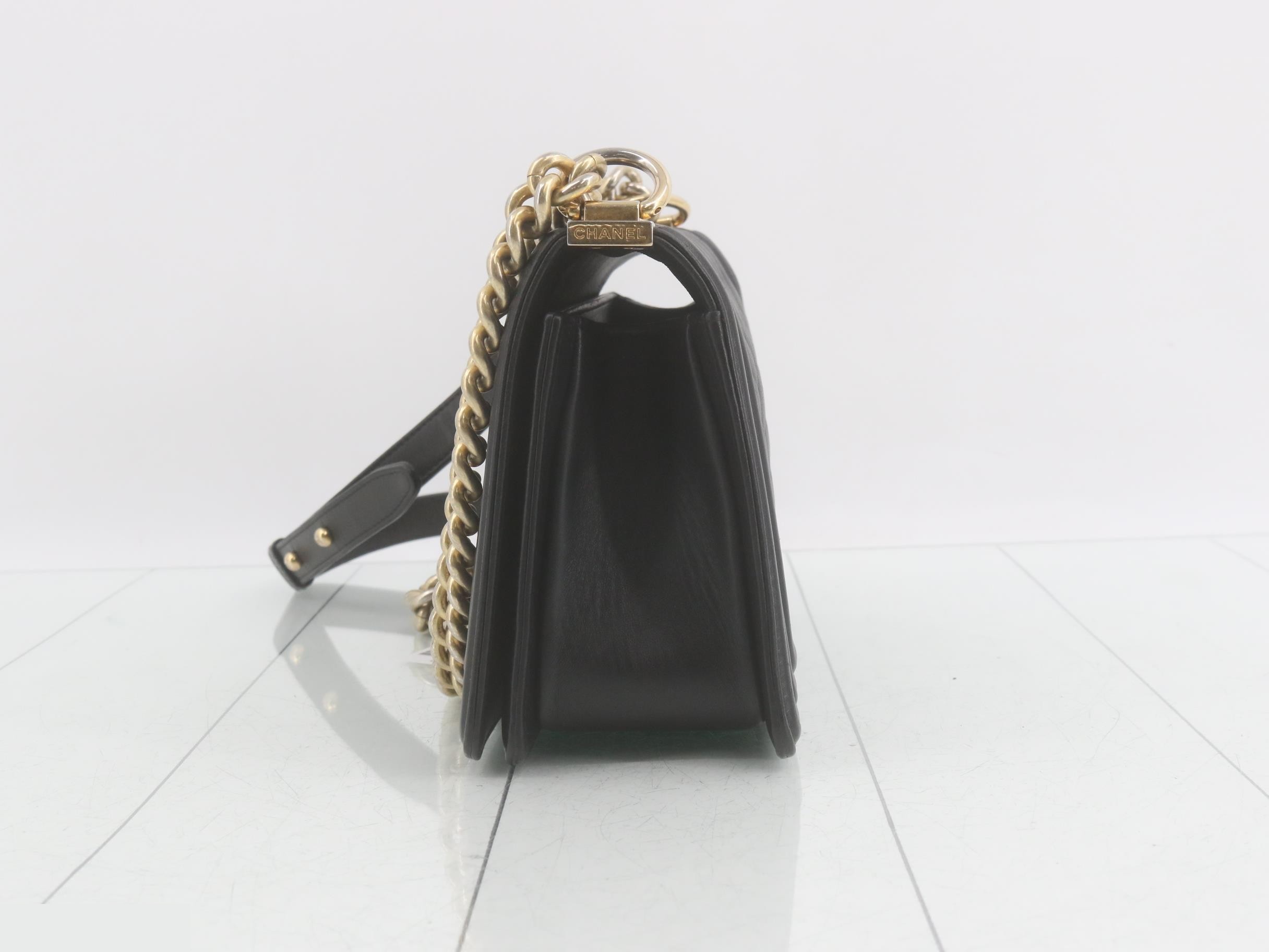 Boy Chanel Leather Chain Shoulder Bag — view 3