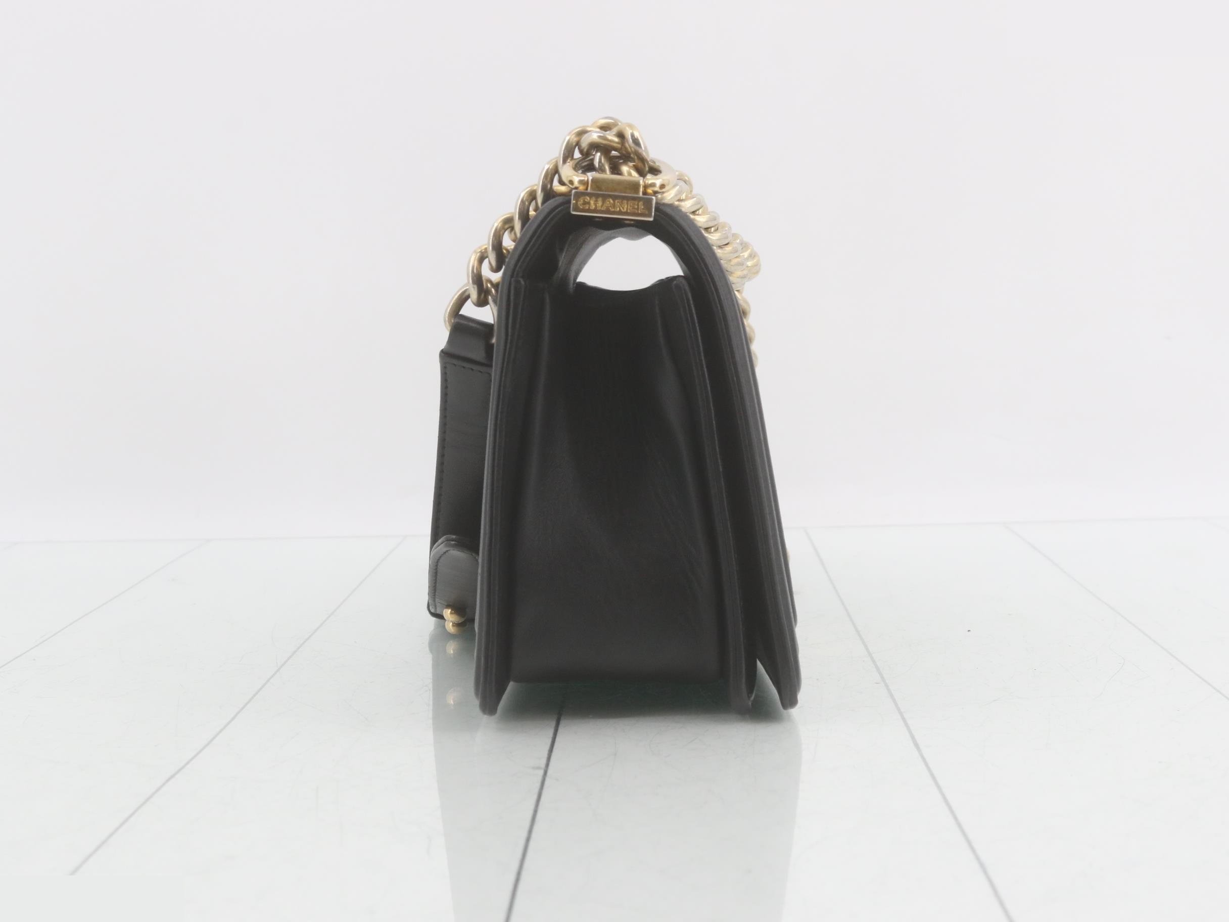 Boy Chanel Leather Chain Shoulder Bag — view 4