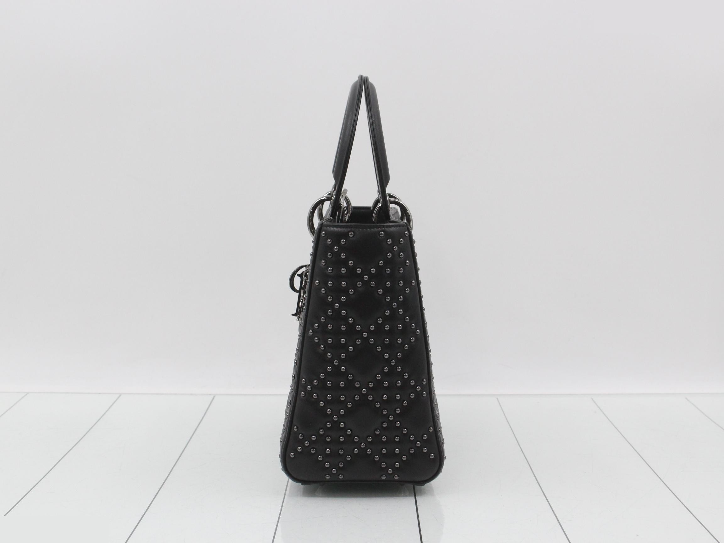 Studded 2-way Lady Dior Shoulder Bag, Black — view 3