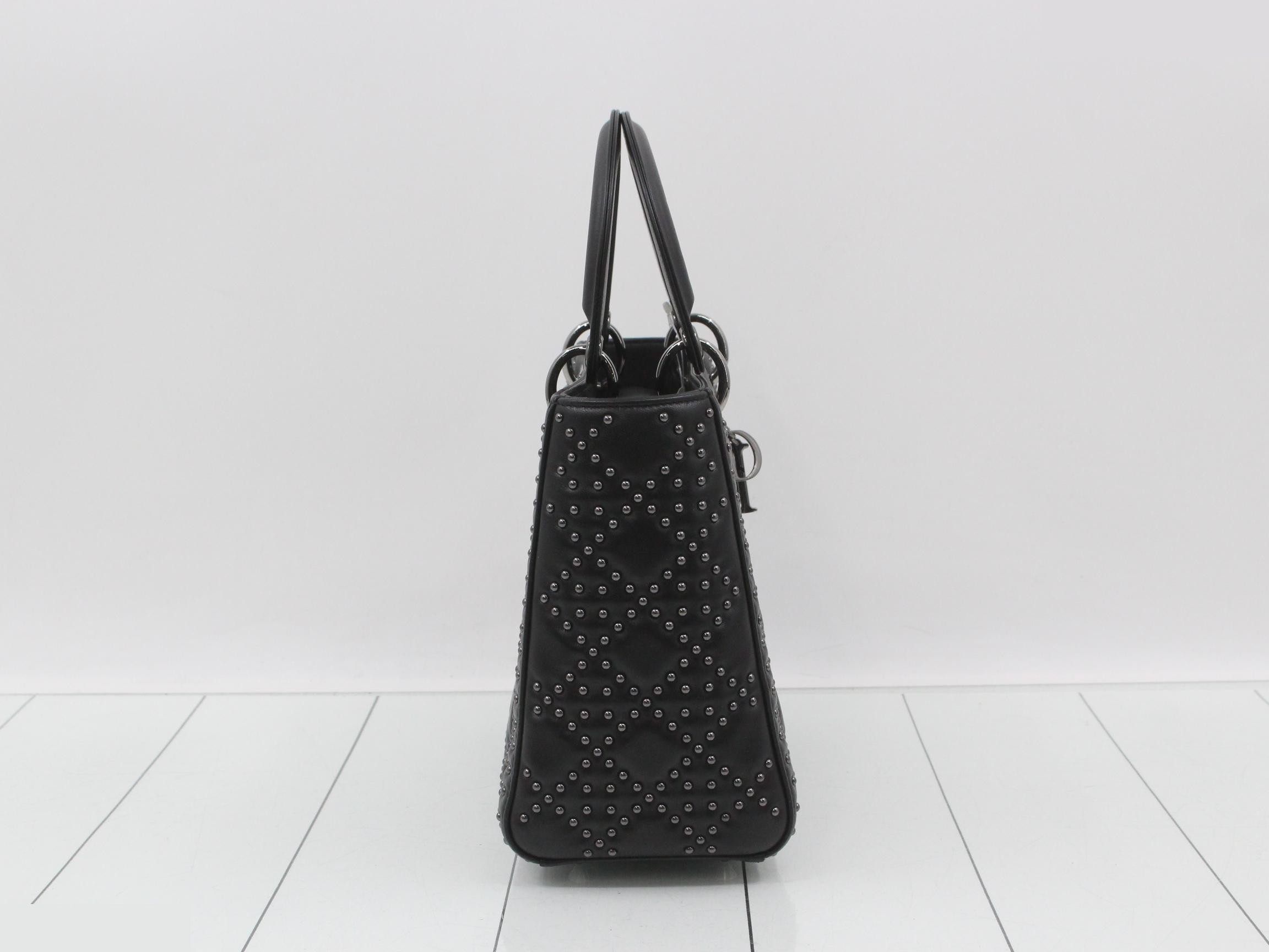 Studded 2-way Lady Dior Shoulder Bag, Black — view 4