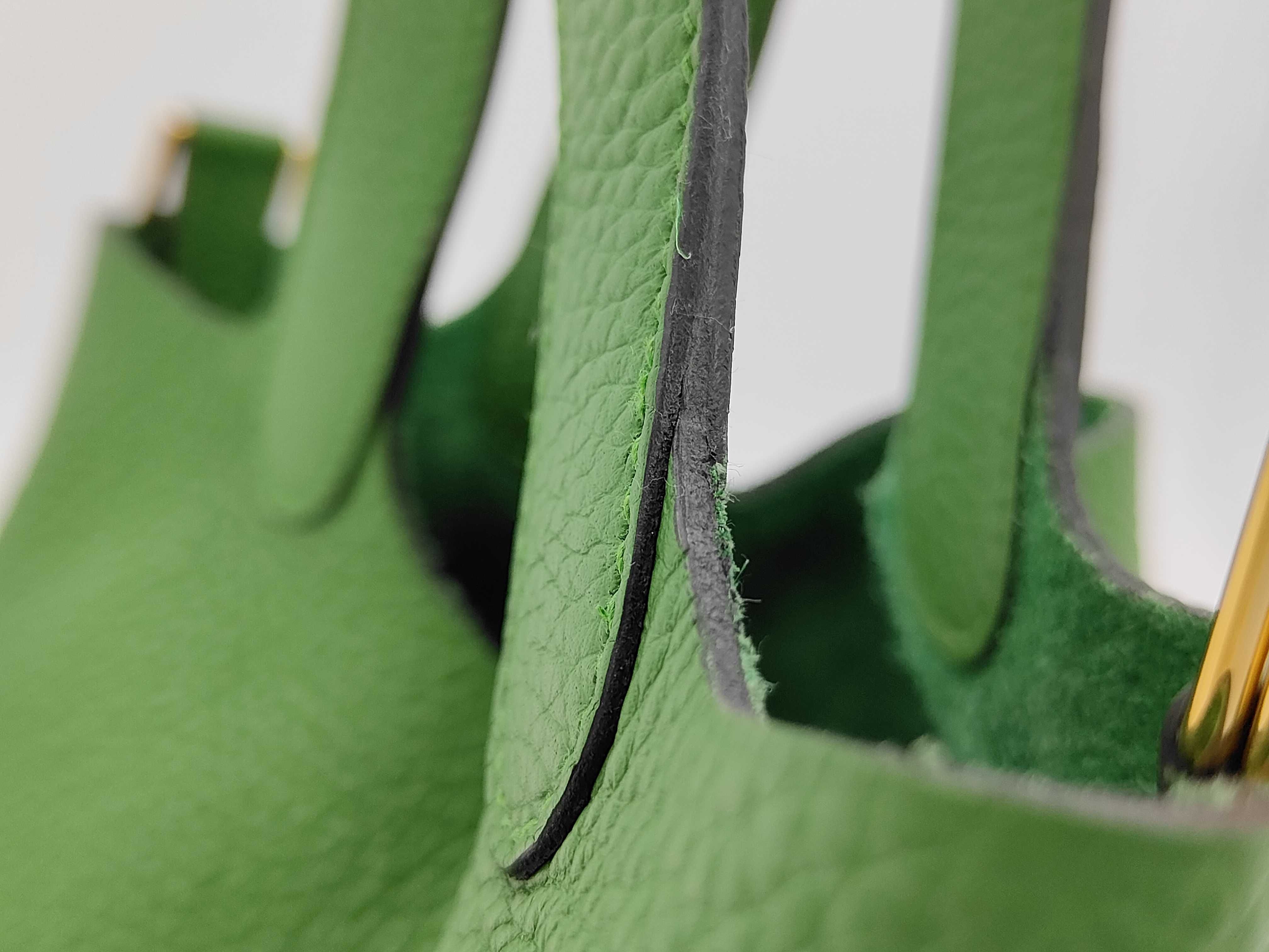 Picotin Lock Taurillon Leather Handbag, Green Tone, Gold Hardware, B Stamp — view 3