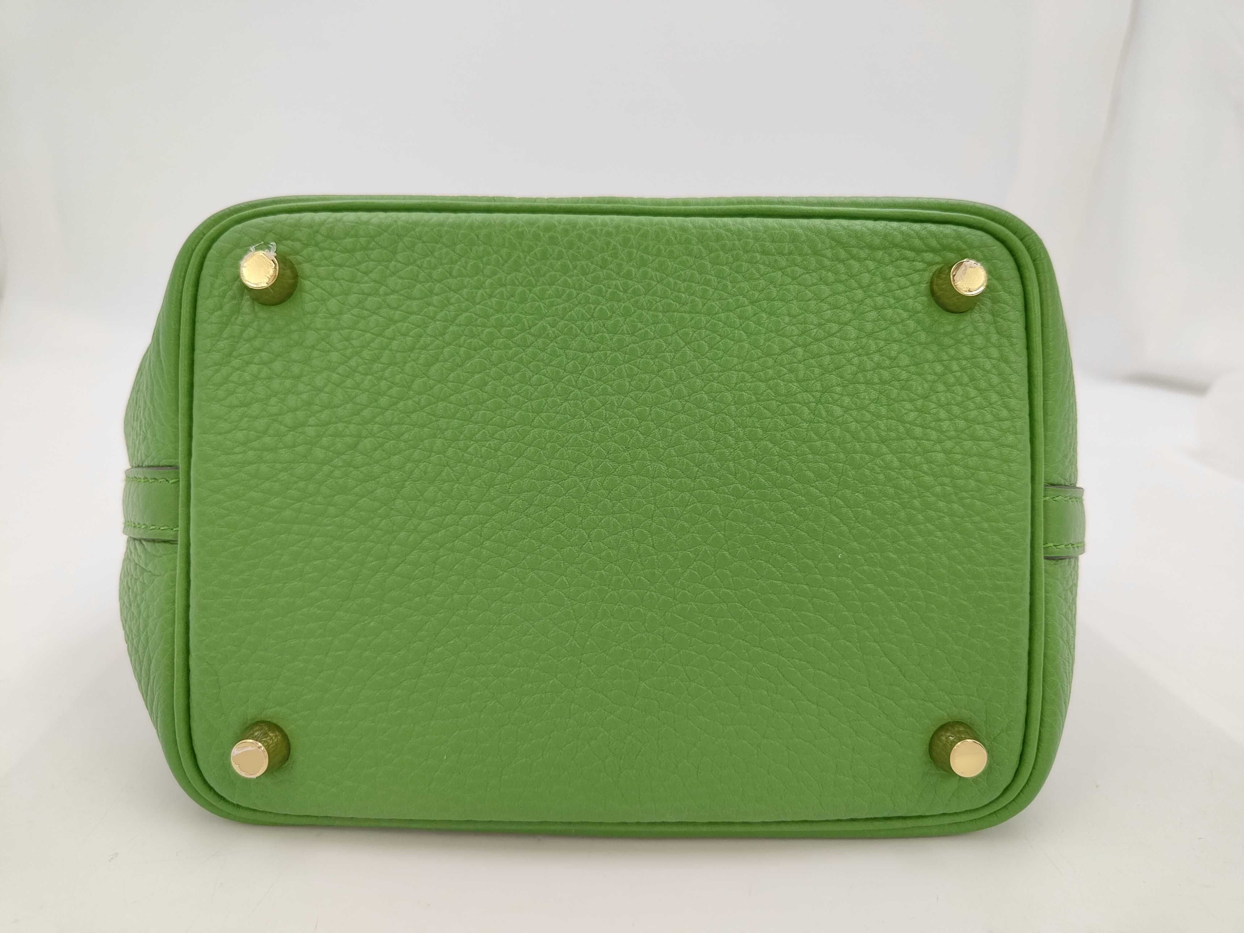 Picotin Lock Taurillon Leather Handbag, Green Tone, Gold Hardware, B Stamp — view 7