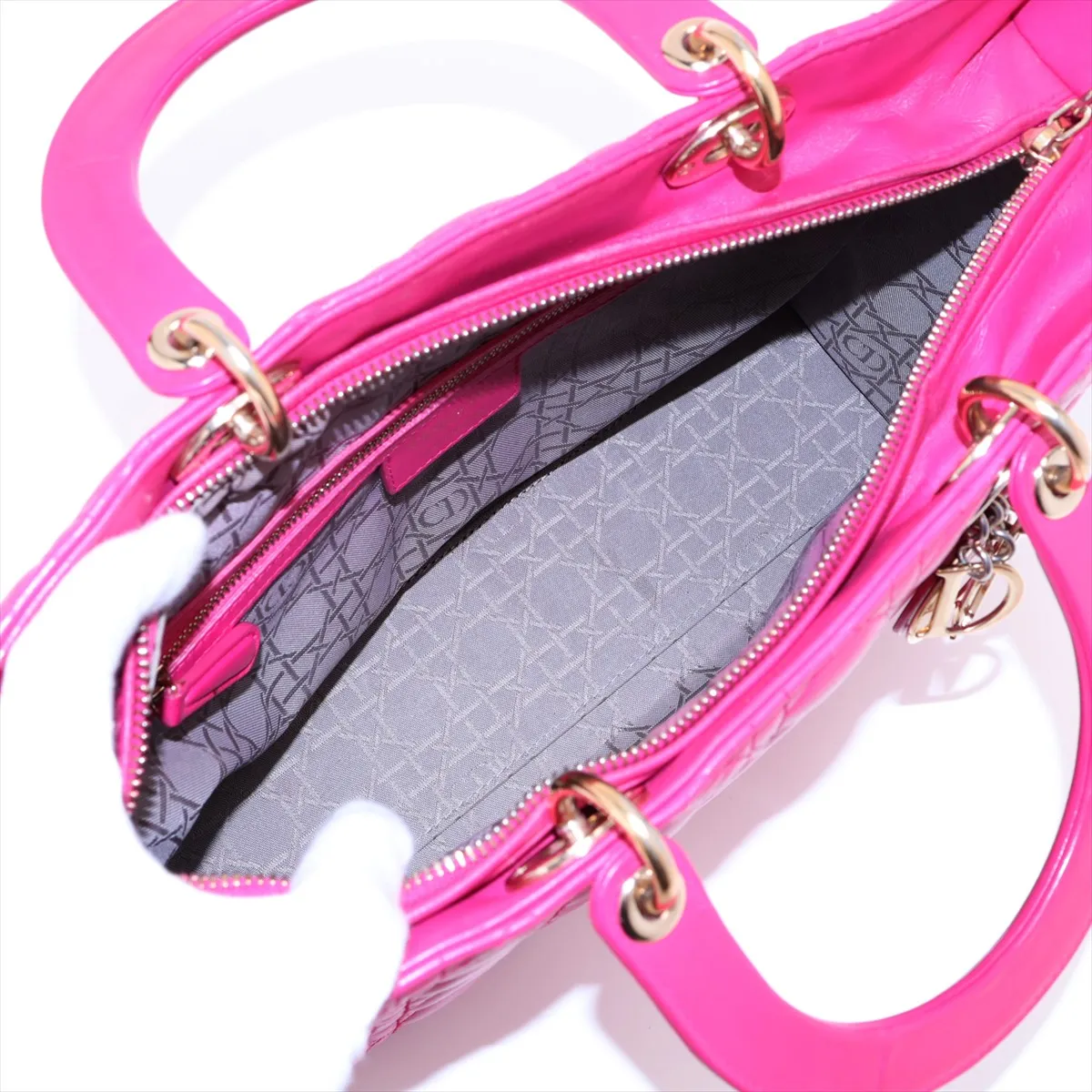 Lady Dior Cannage Large Leather Handbag Pink — view 7
