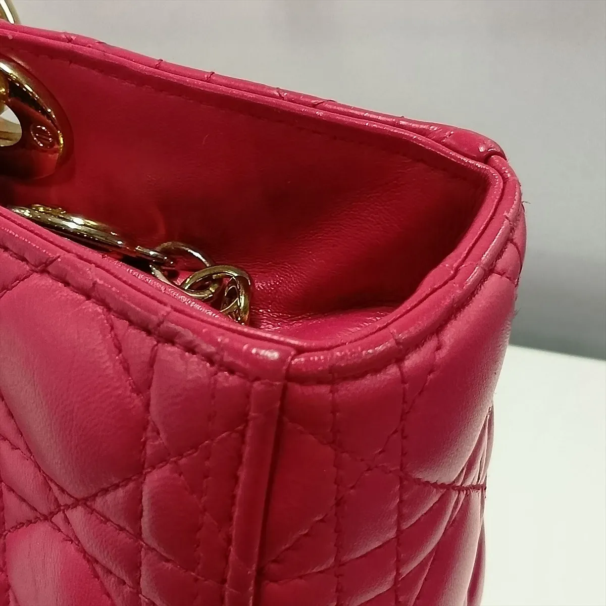 Lady Dior Cannage Large Leather Handbag Pink — view 10