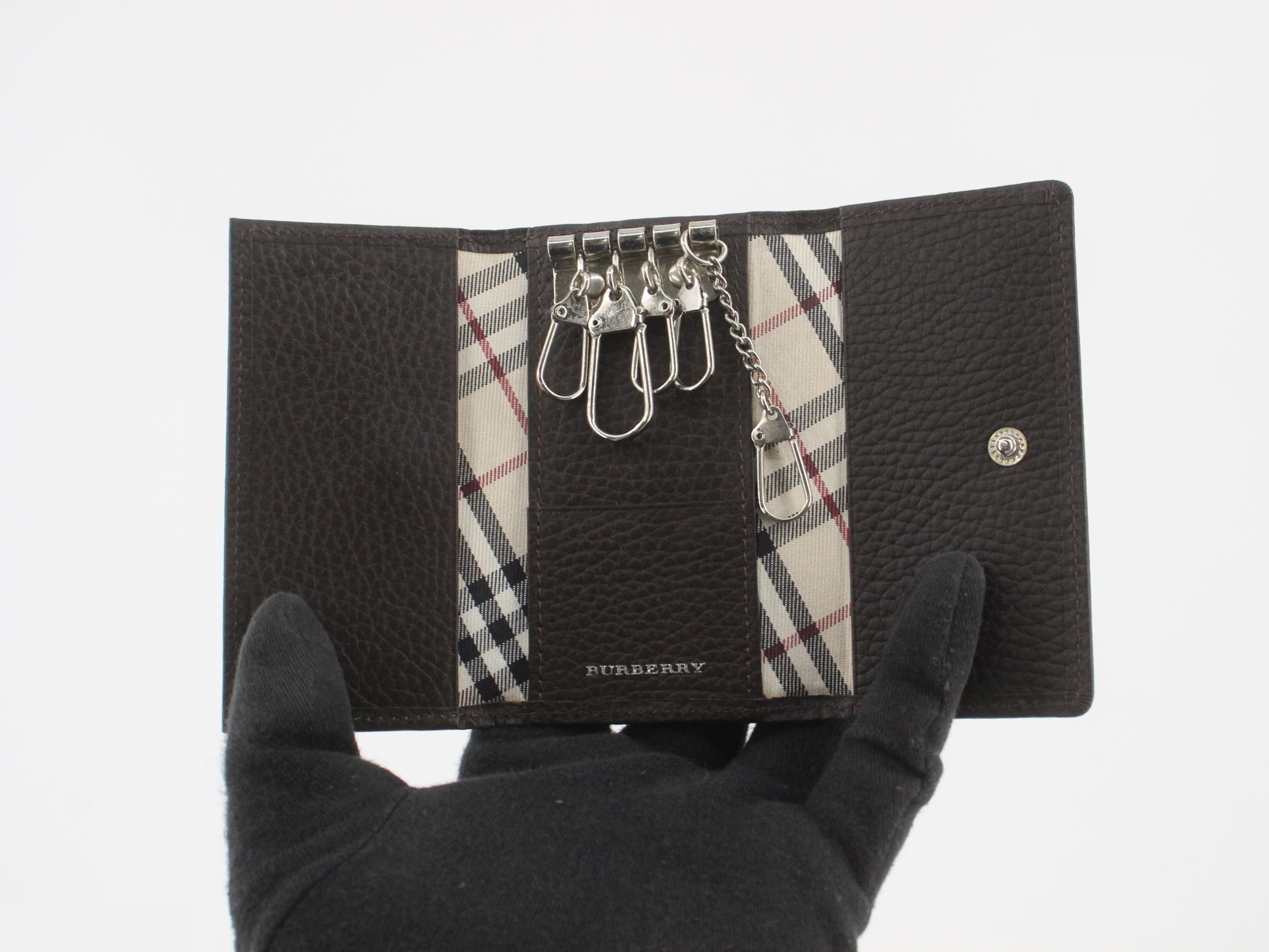 Key Case, Leather, Nova Check Pattern, Brown — view 4