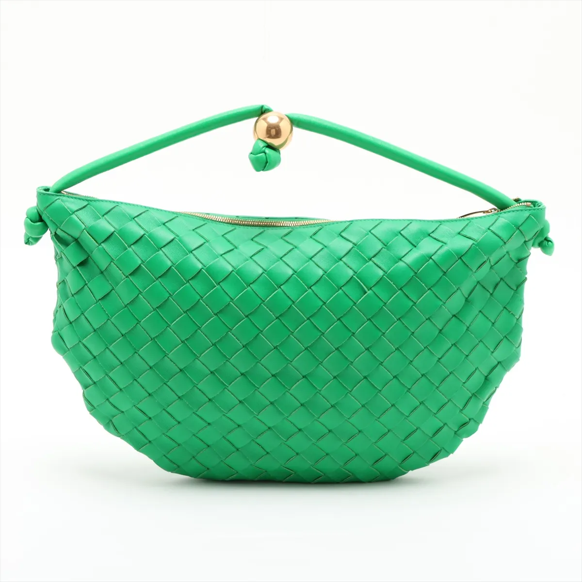 Intrecciato Leather Shoulder Bag, Green — view 2