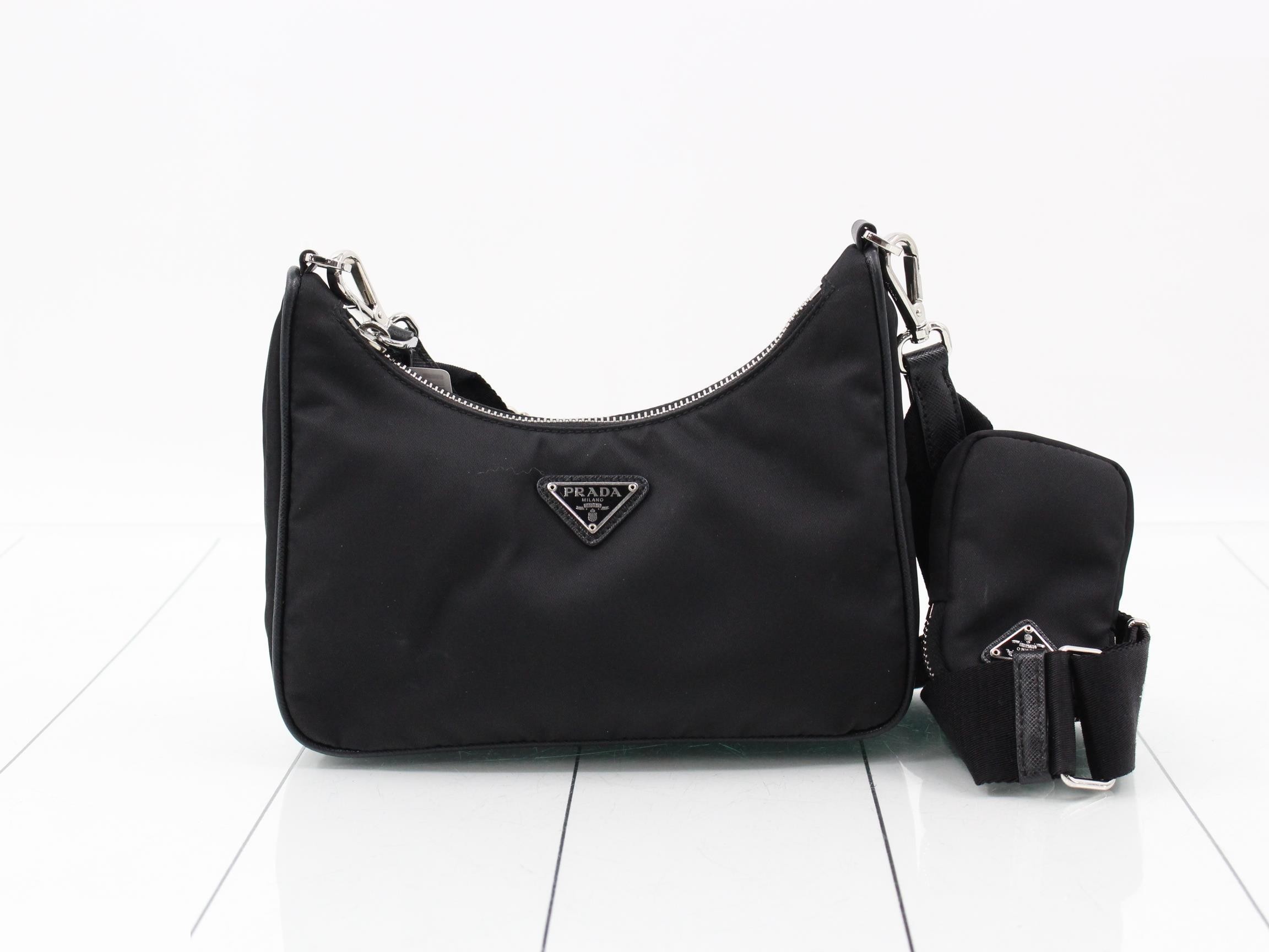 Shoulder bag, nylon/leather, black