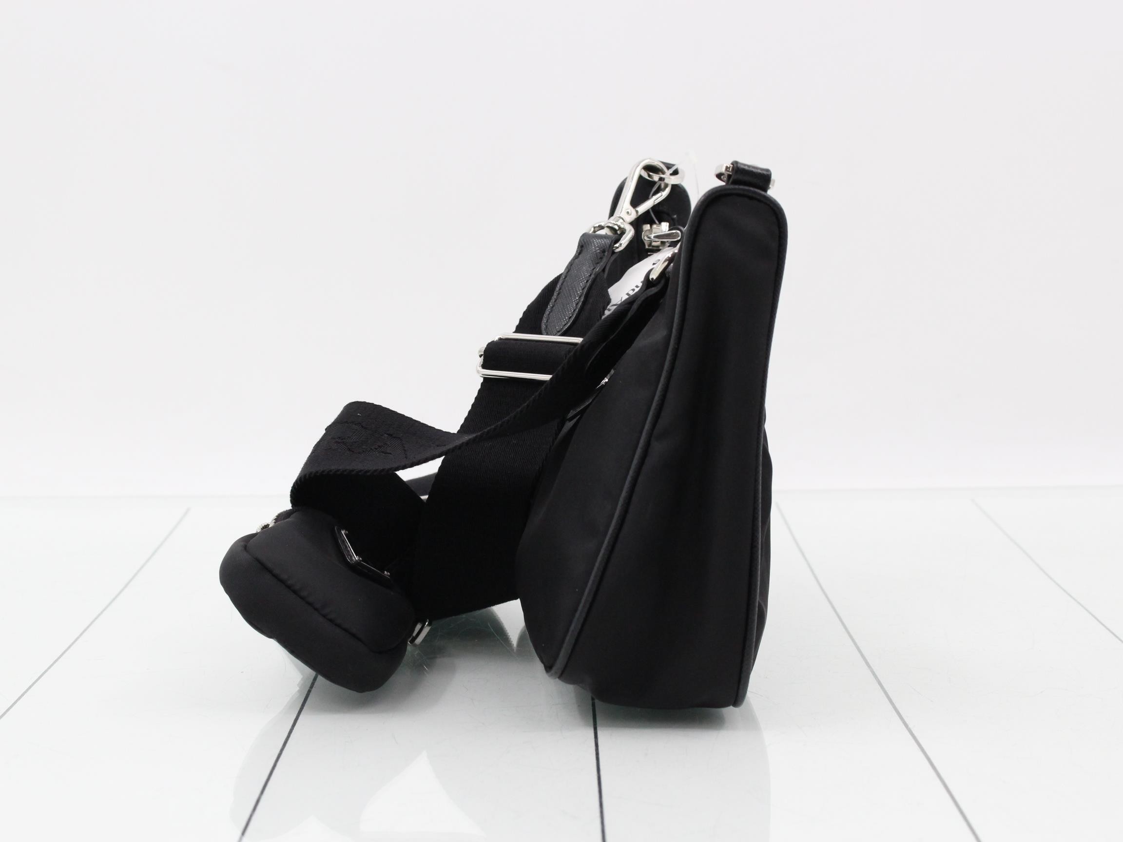 Shoulder bag, nylon/leather, black — view 3