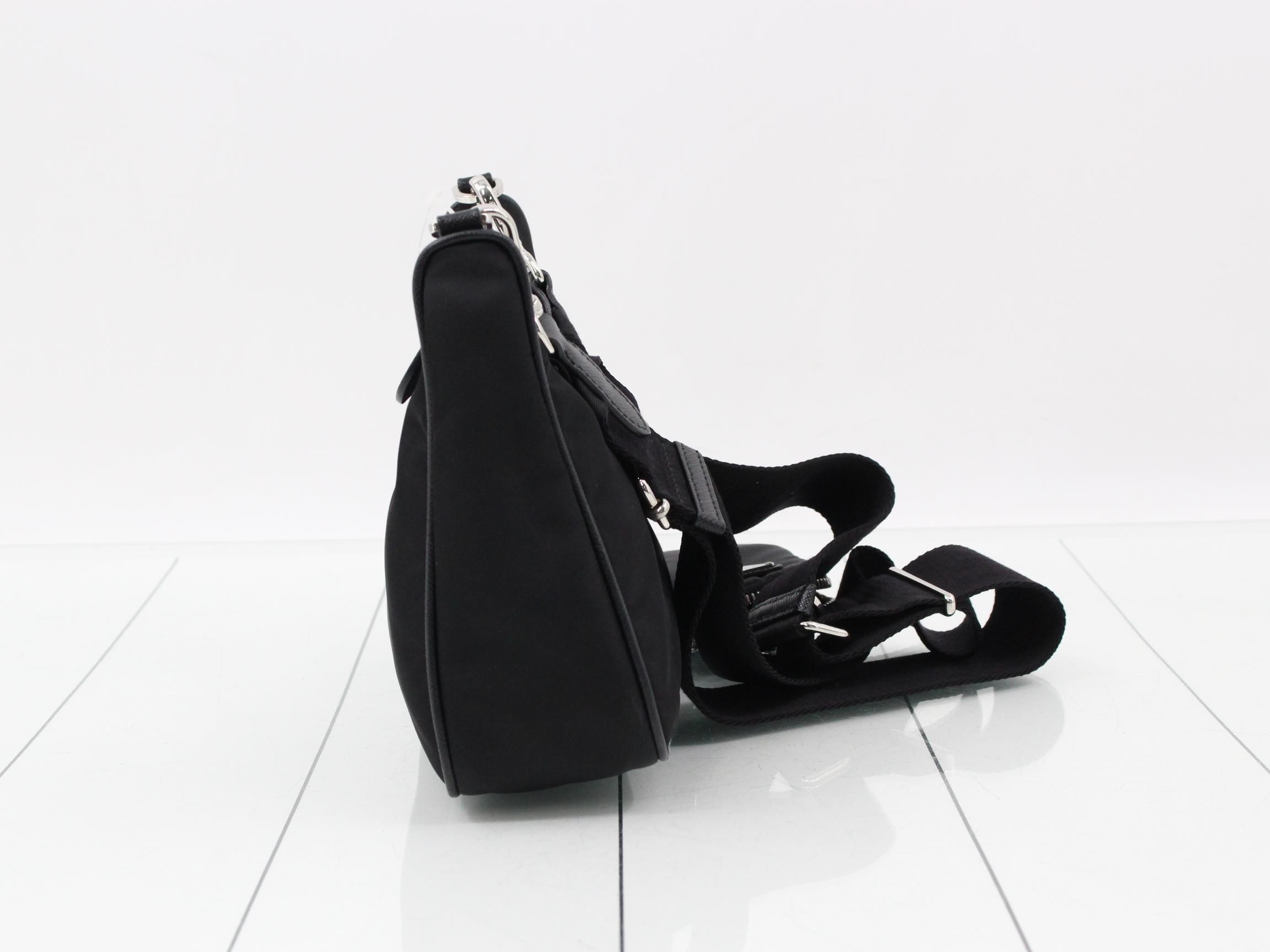 Shoulder bag, nylon/leather, black — view 4
