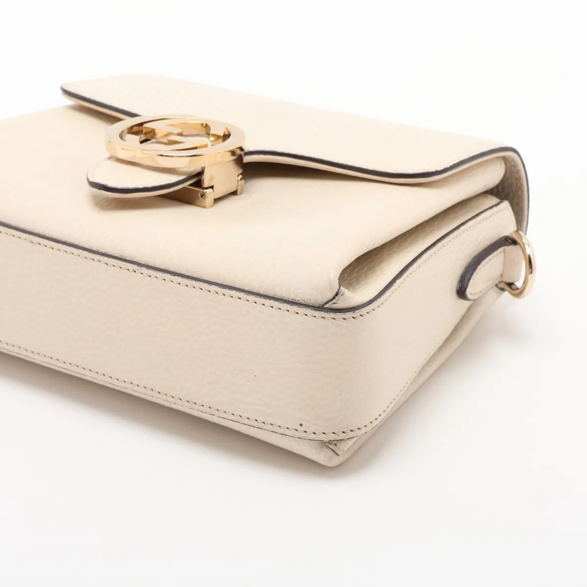 Interlocking G 607720 Leather Chain Shoulder Bag, Beige — view 3