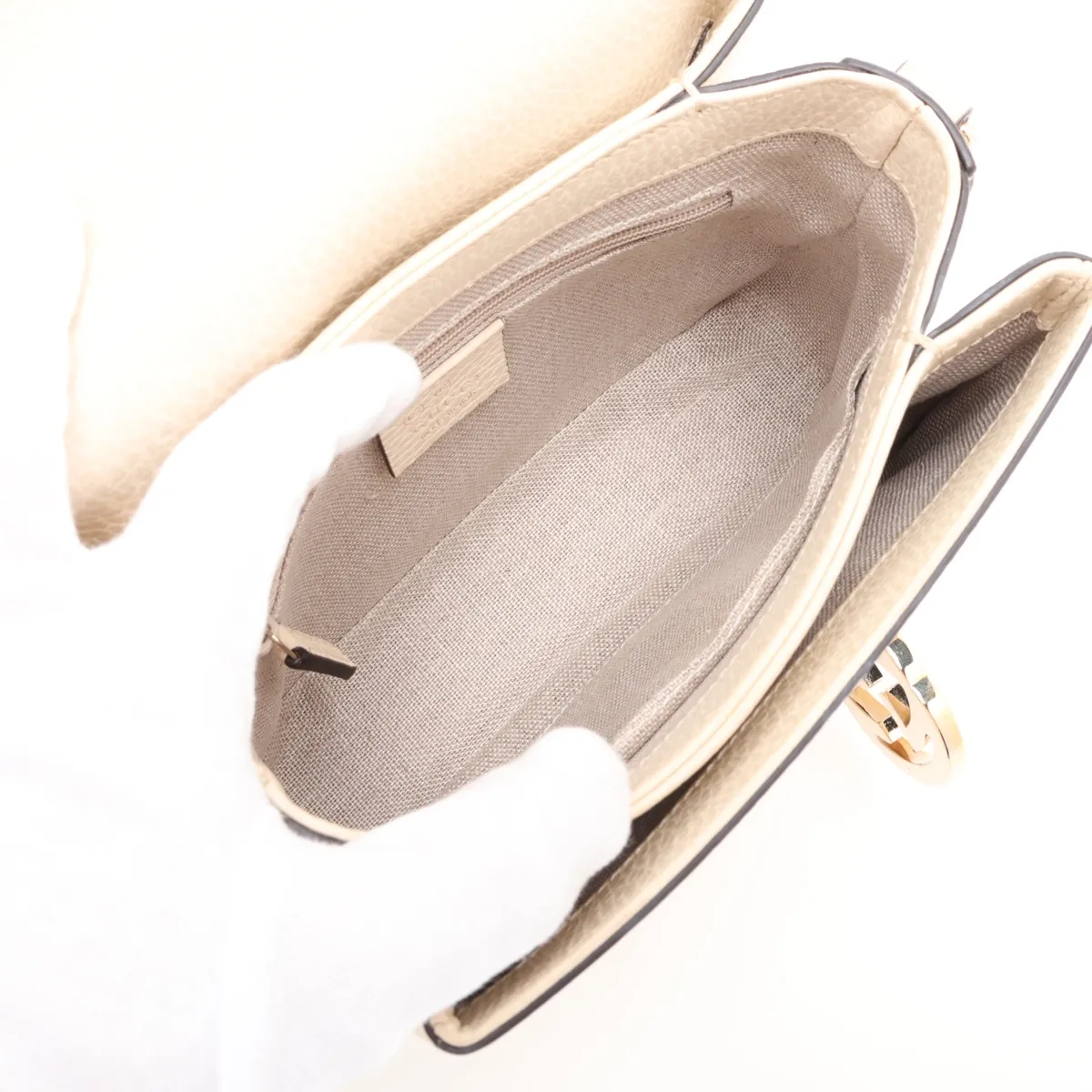 Interlocking G 607720 Leather Chain Shoulder Bag, Beige — view 6