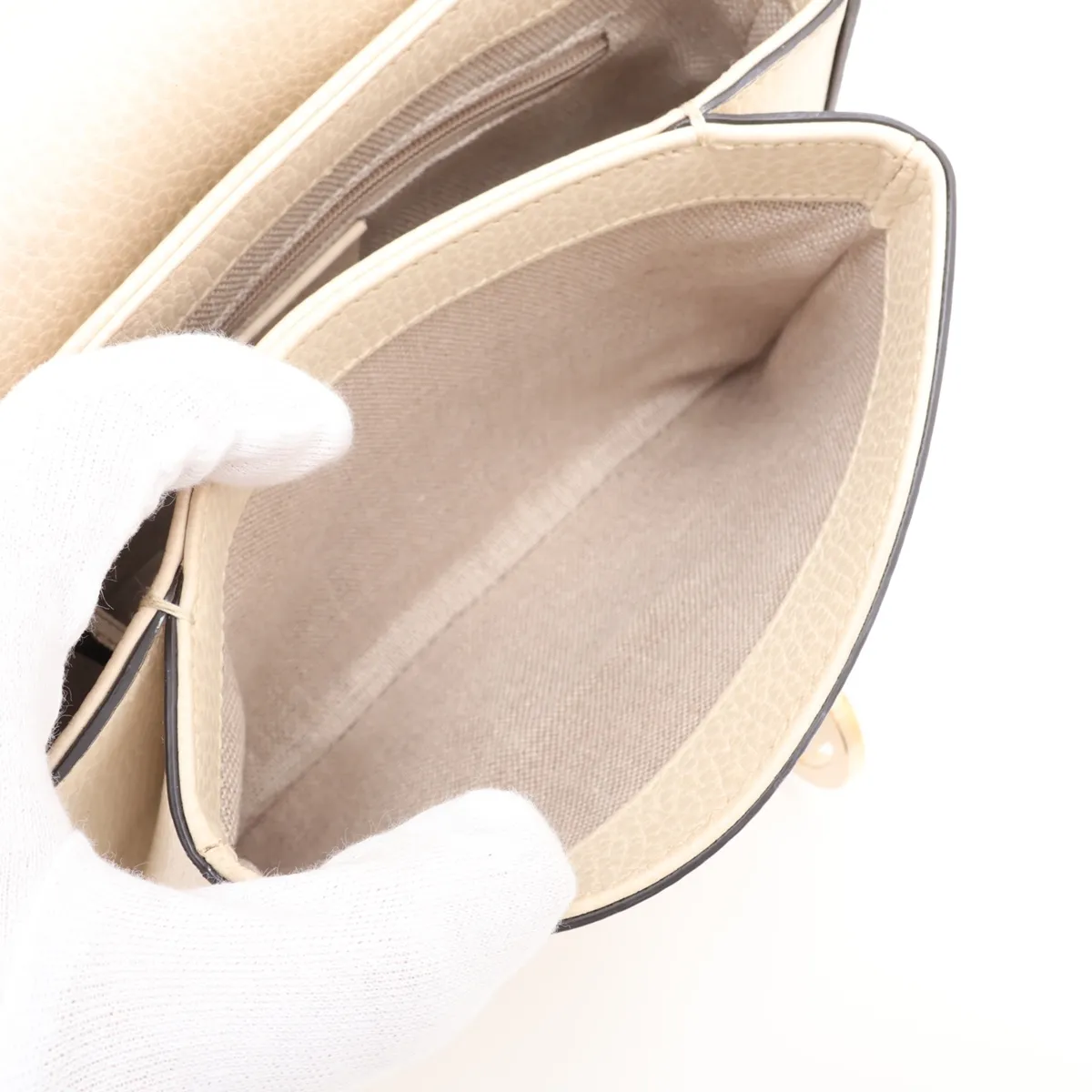 Interlocking G 607720 Leather Chain Shoulder Bag, Beige — view 8