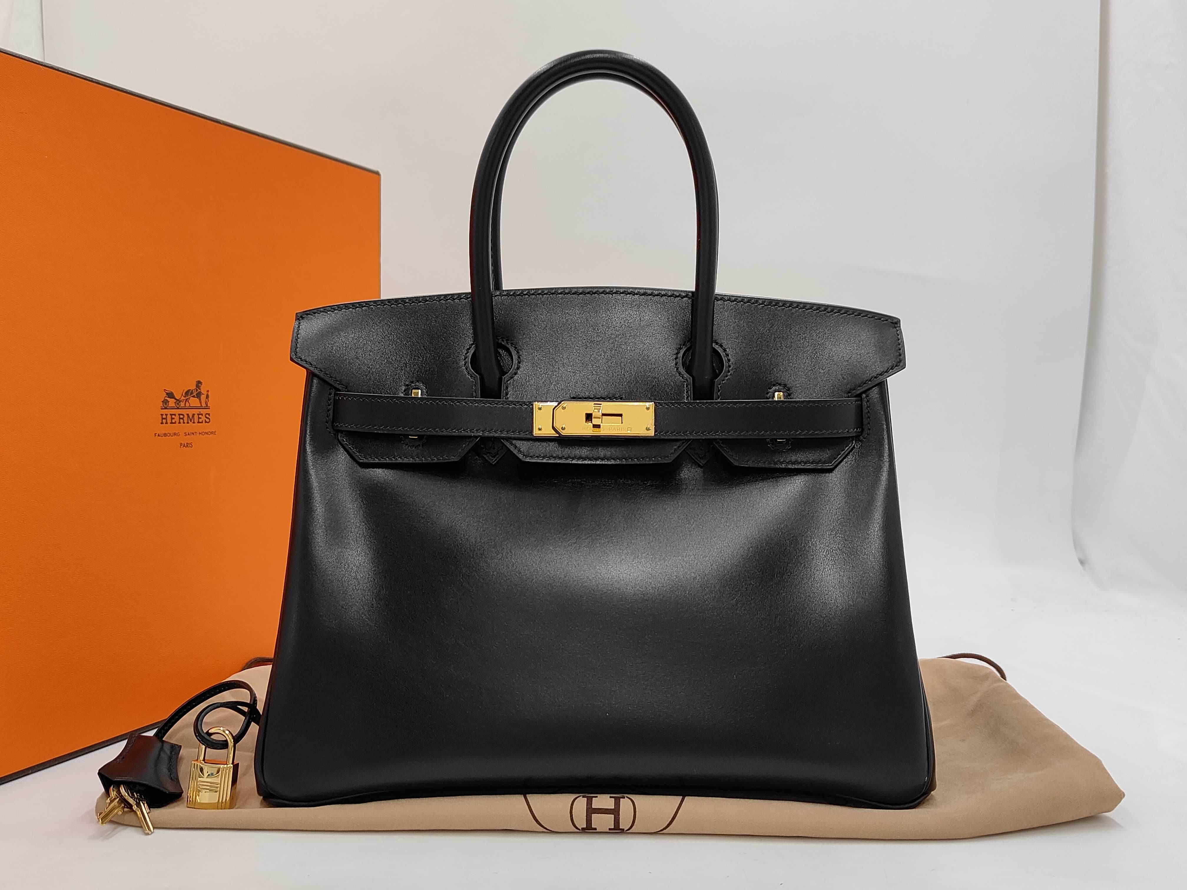 Birkin 30 Black Box Calf Leather GD (Stamp Unknown) Handbag