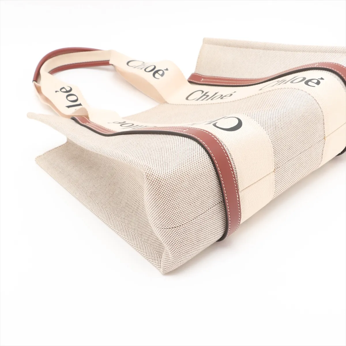 Woody Medium Canvas x Leather Tote Bag, Beige — view 4
