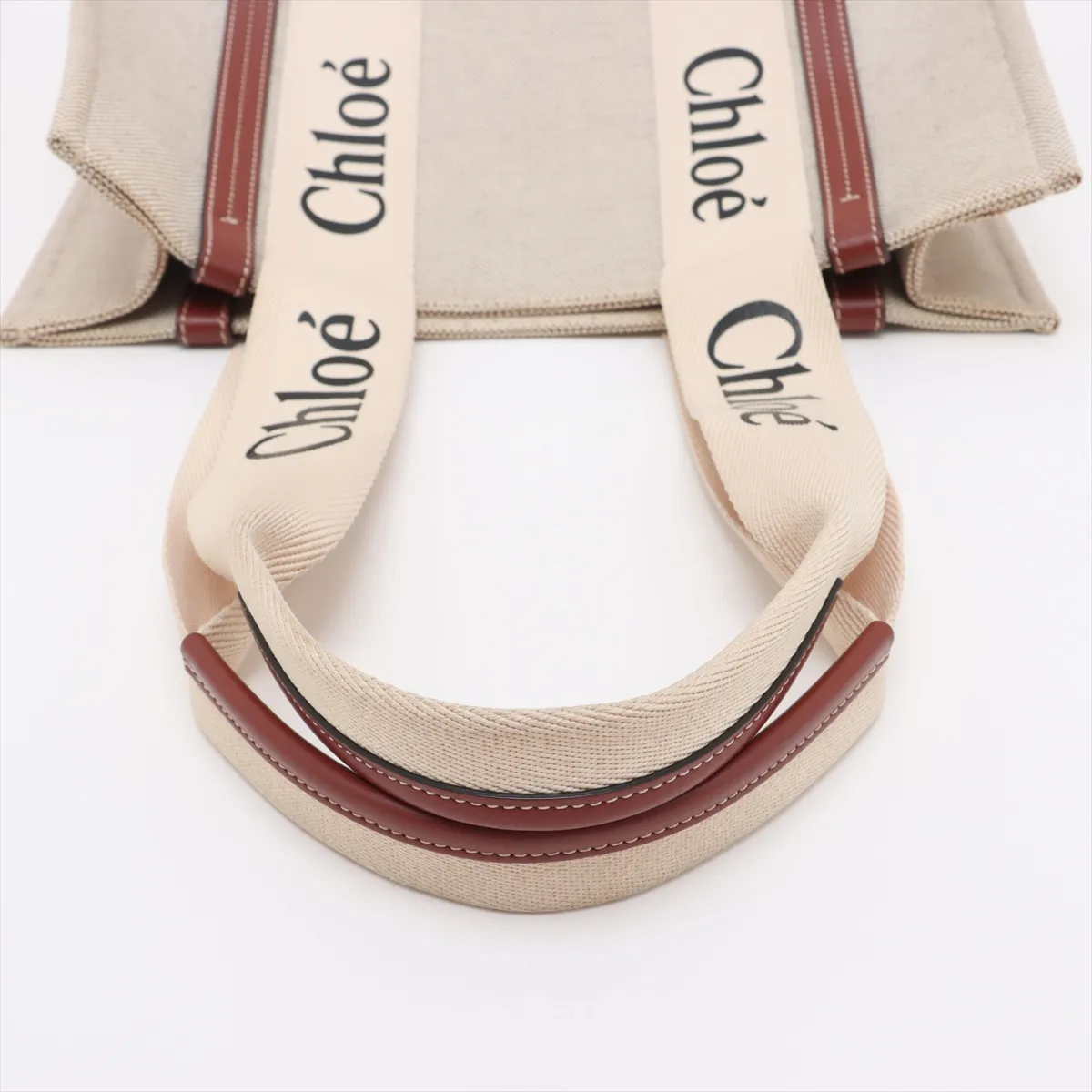 Woody Medium Canvas x Leather Tote Bag, Beige — view 5