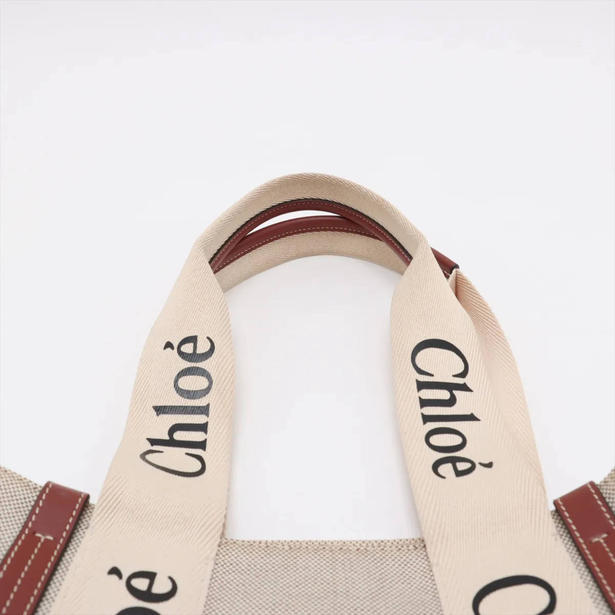 Woody Medium Canvas x Leather Tote Bag, Beige — view 6