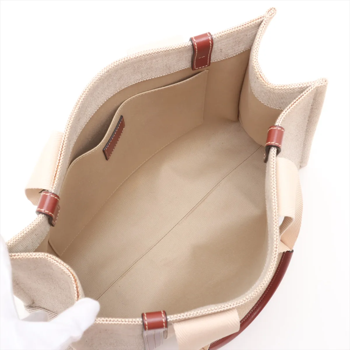 Woody Medium Canvas x Leather Tote Bag, Beige — view 7