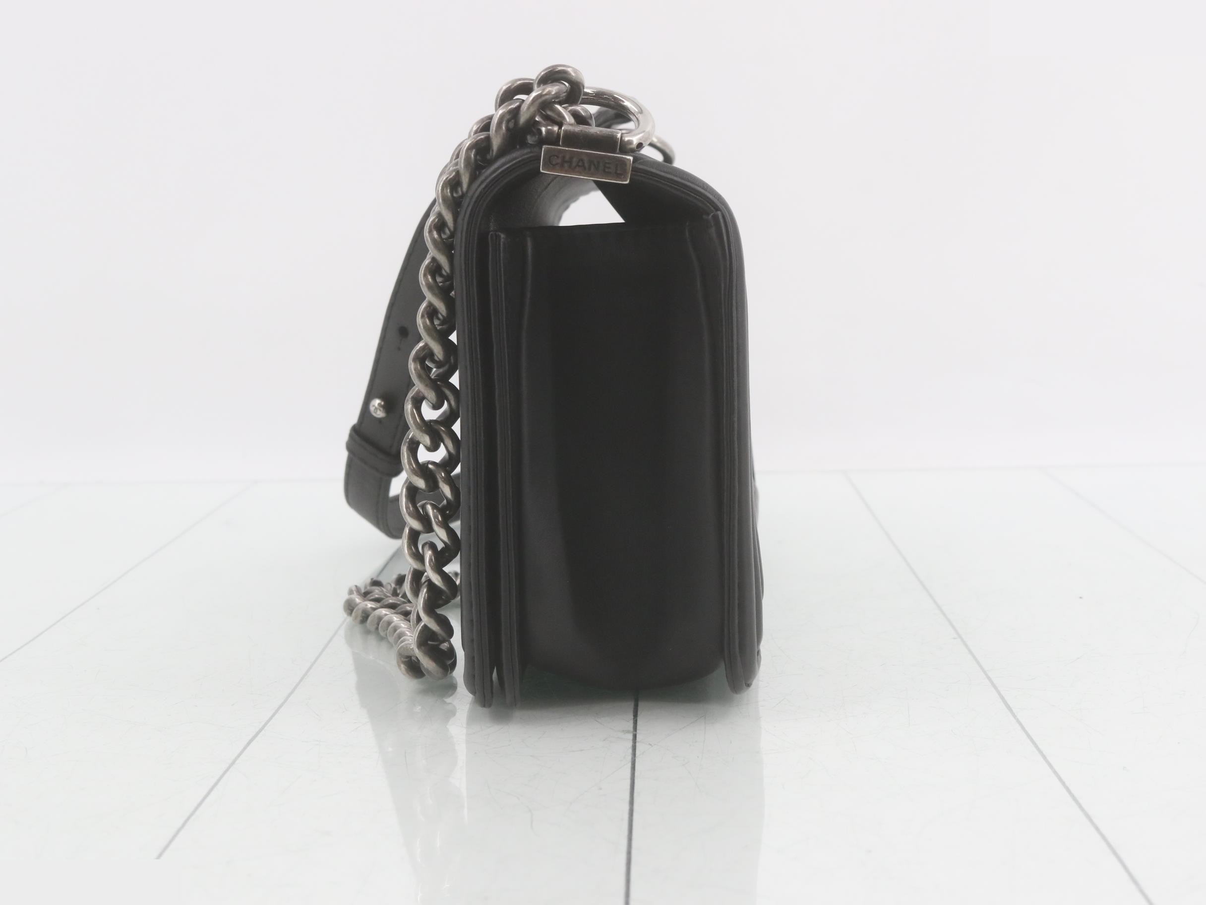 Boy Chanel Leather Chain Shoulder Bag — view 3