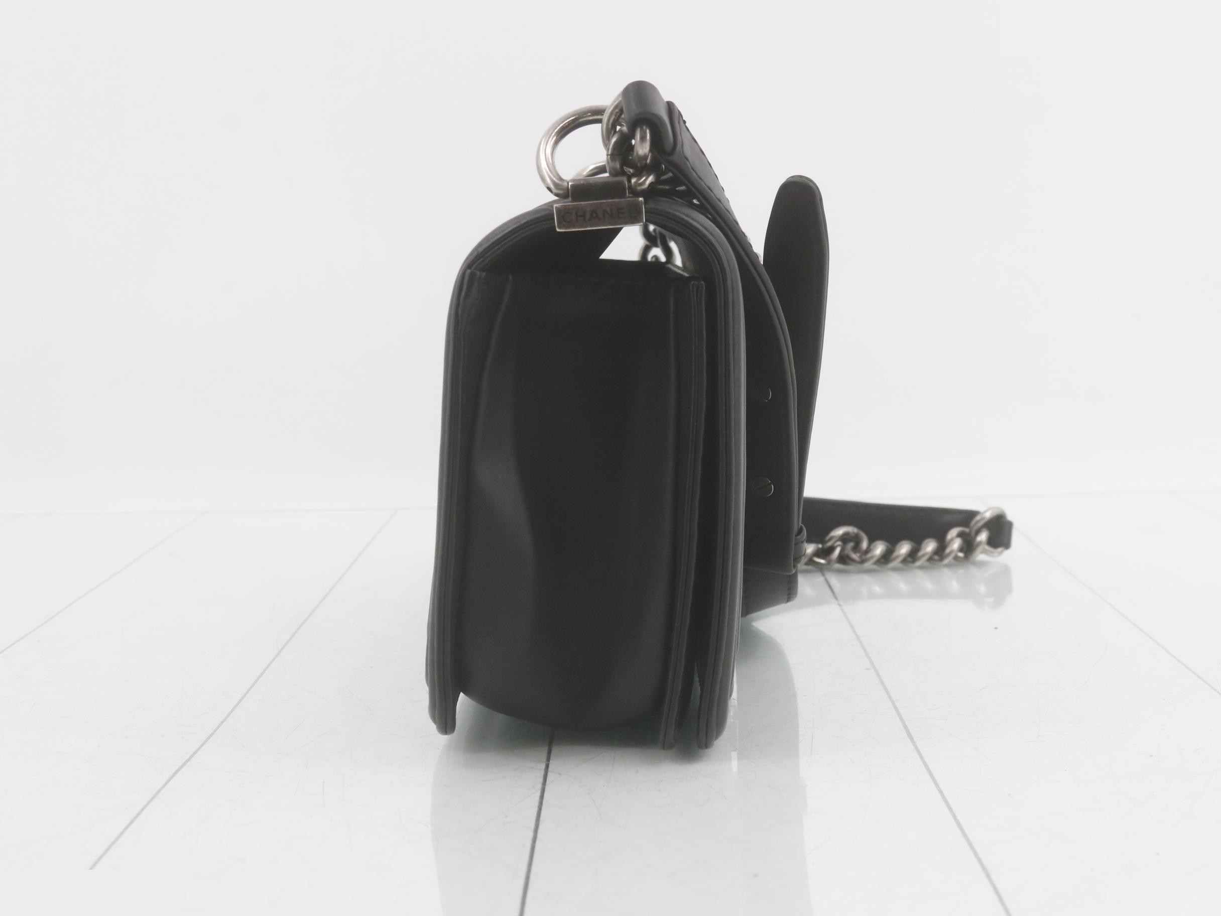 Boy Chanel Leather Chain Shoulder Bag — view 4