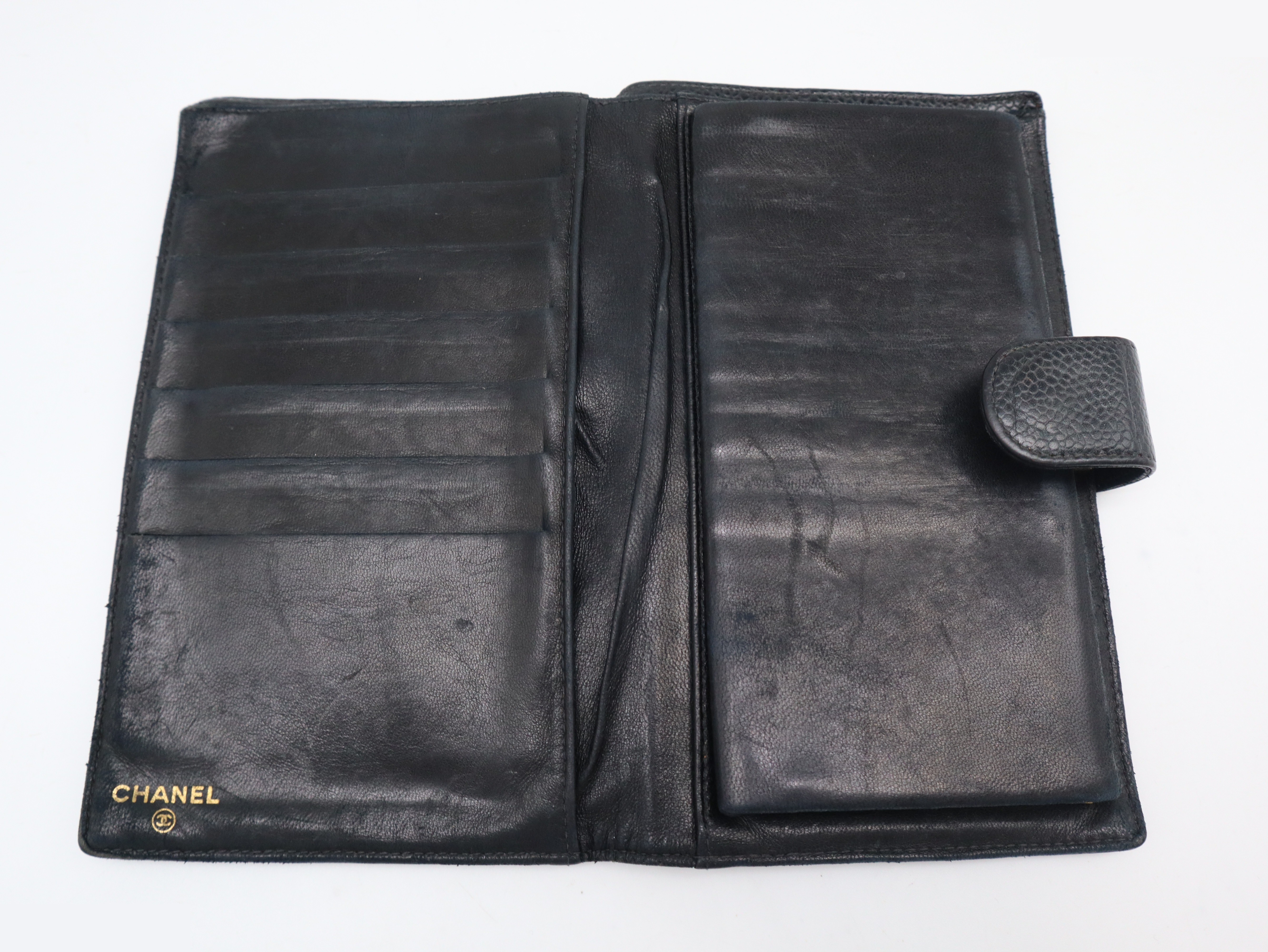 Caviar leather bi-fold wallet with Coco Mark, black — view 7