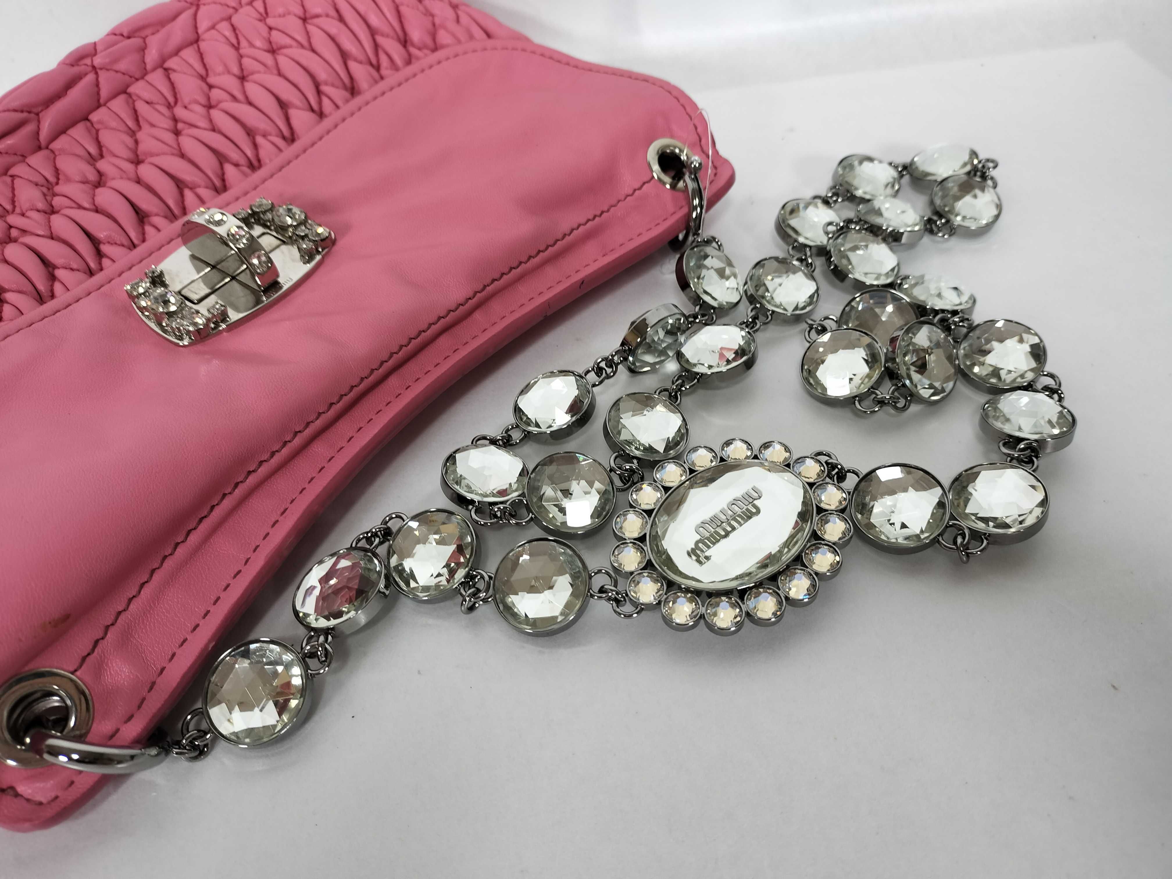 Nappa Crystal Leather Pink Silver Matelassé Shoulder Bag — view 3