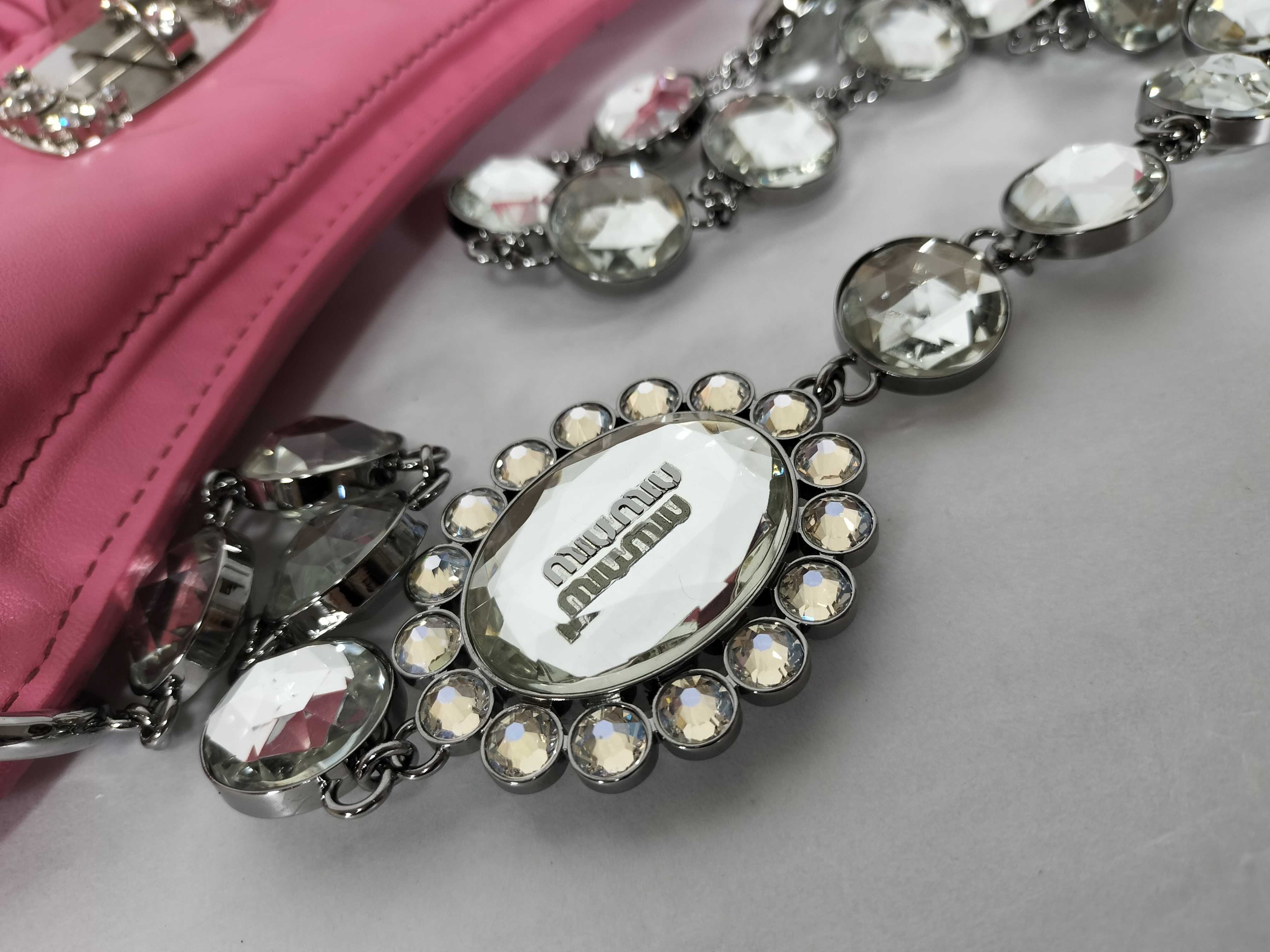 Nappa Crystal Leather Pink Silver Matelassé Shoulder Bag — view 4