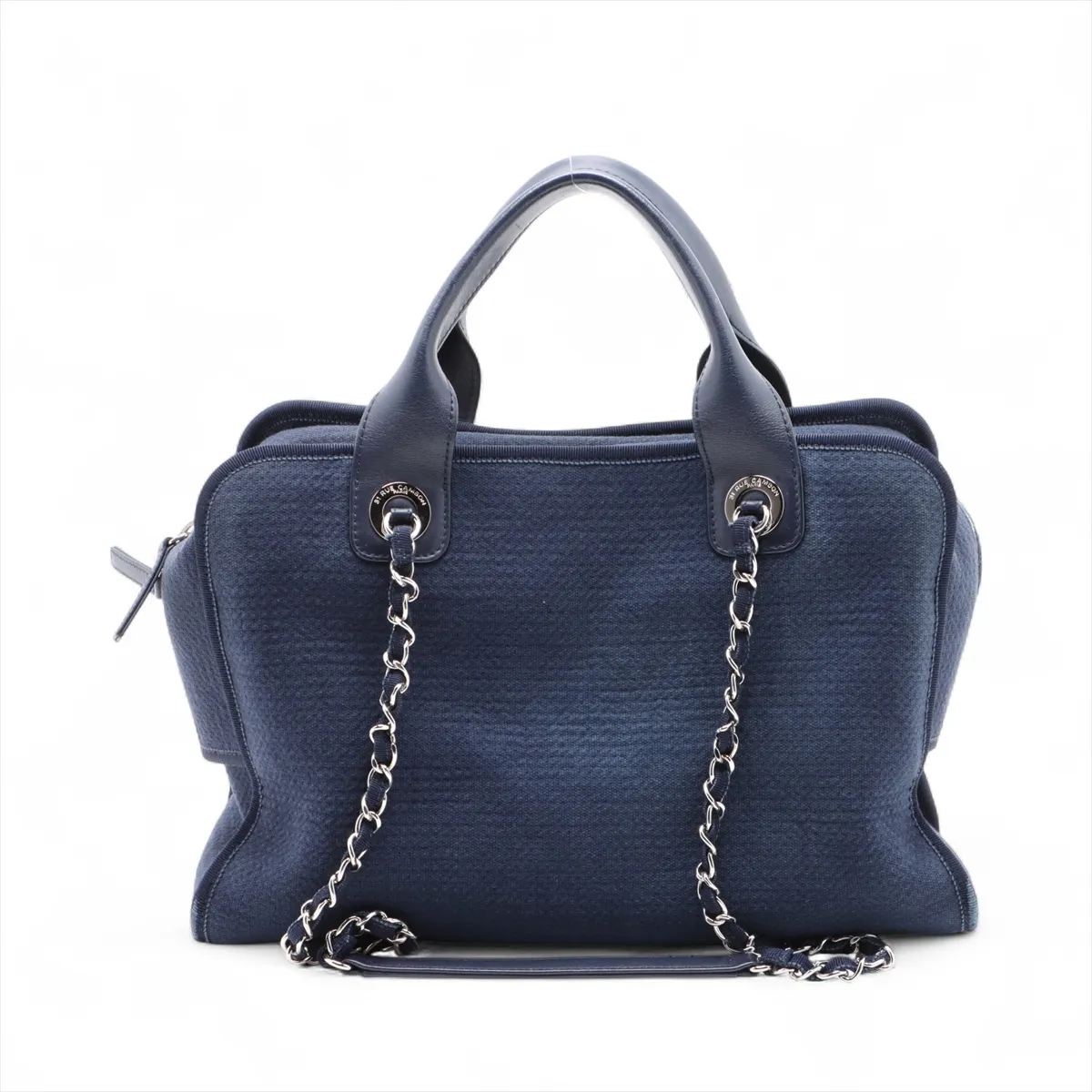 Deauville Canvas x Leather 2WAY Handbag Navy Silver Hardware CEHHA56A Random Plate — view 2