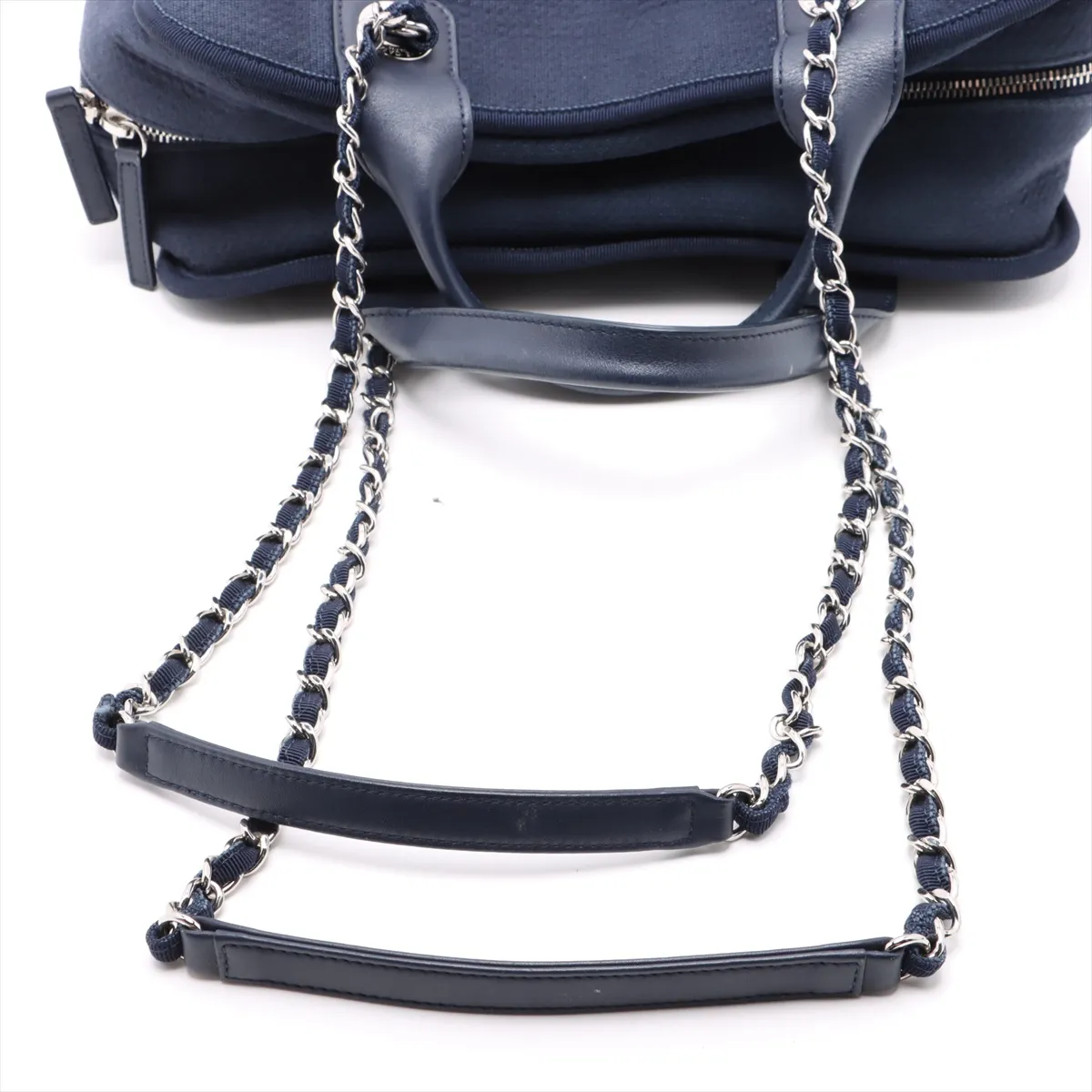 Deauville Canvas x Leather 2WAY Handbag Navy Silver Hardware CEHHA56A Random Plate — view 5